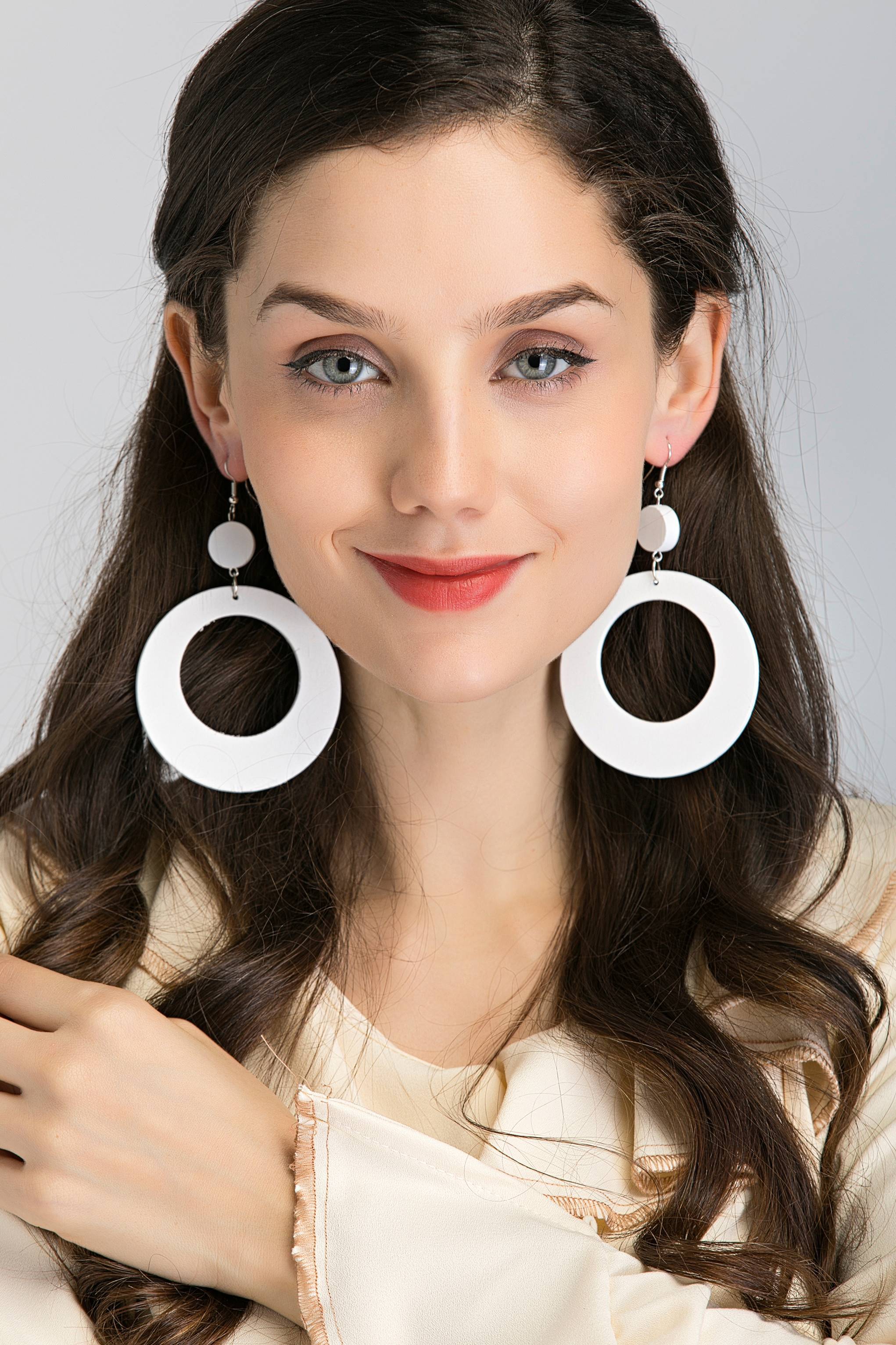 White Hoops Earrings