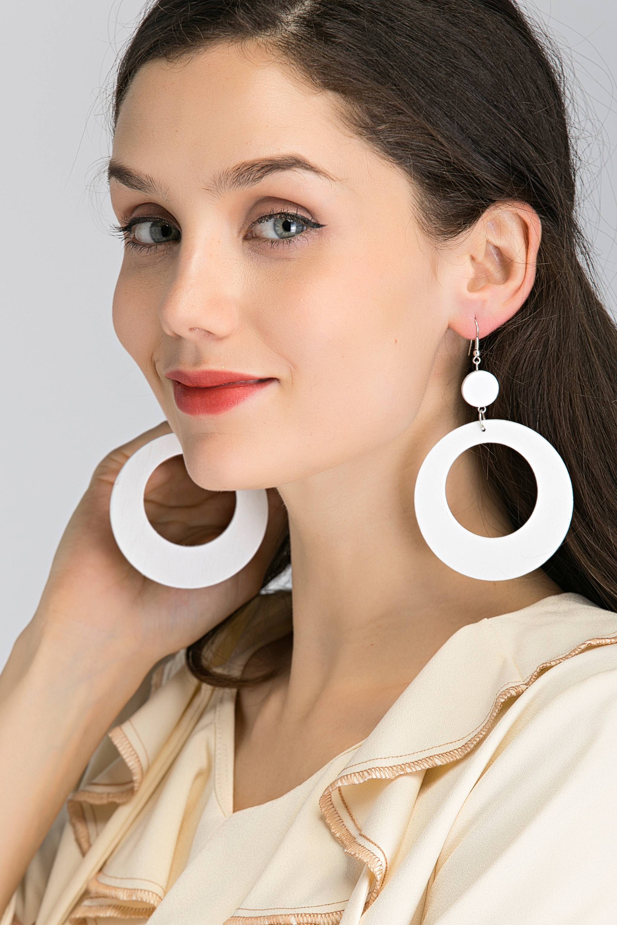 White Hoops Earrings