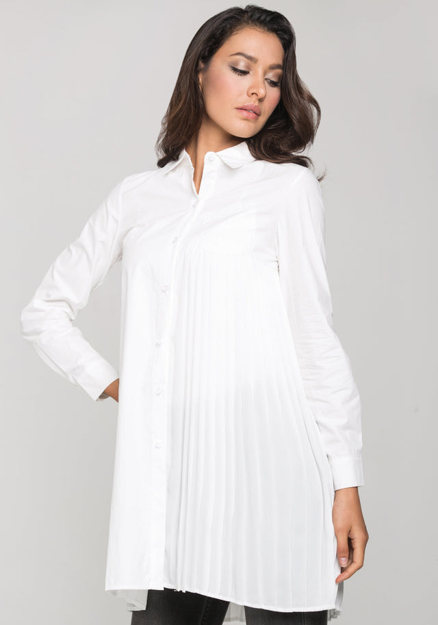 White Pleated Panel Shirt Dress