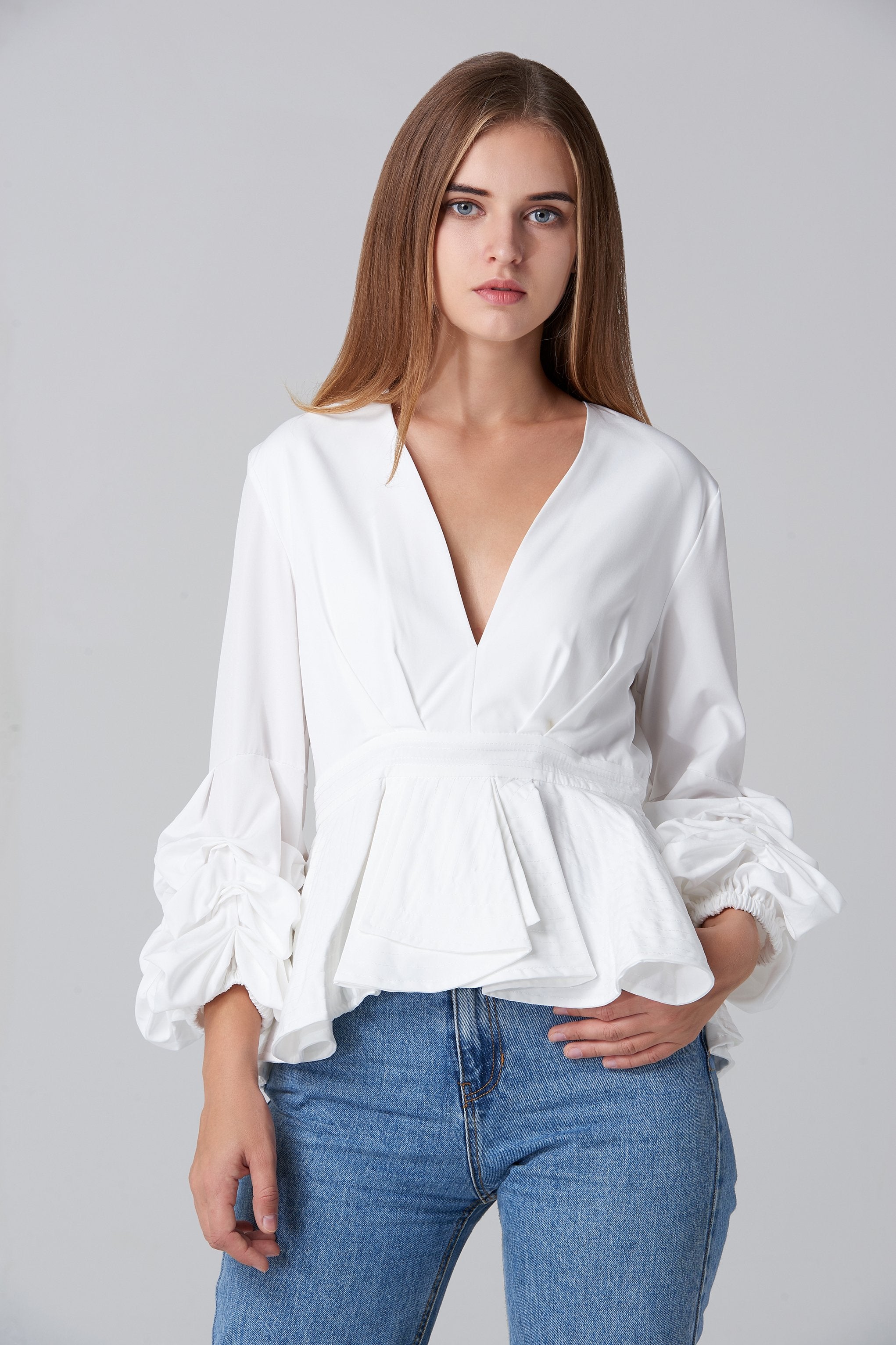 White Puff Sleeve Mullet Top