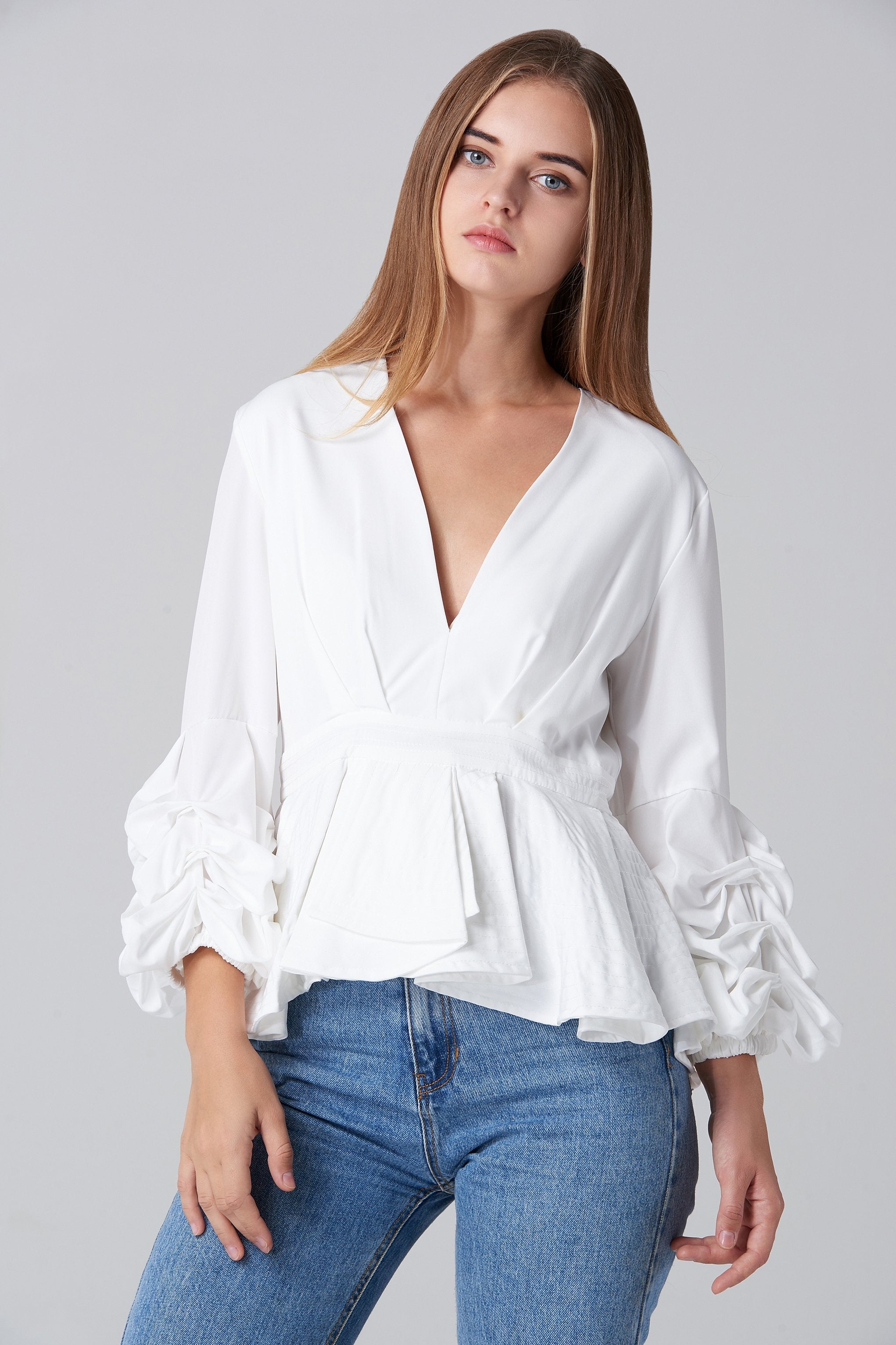 White Puff Sleeve Mullet Top