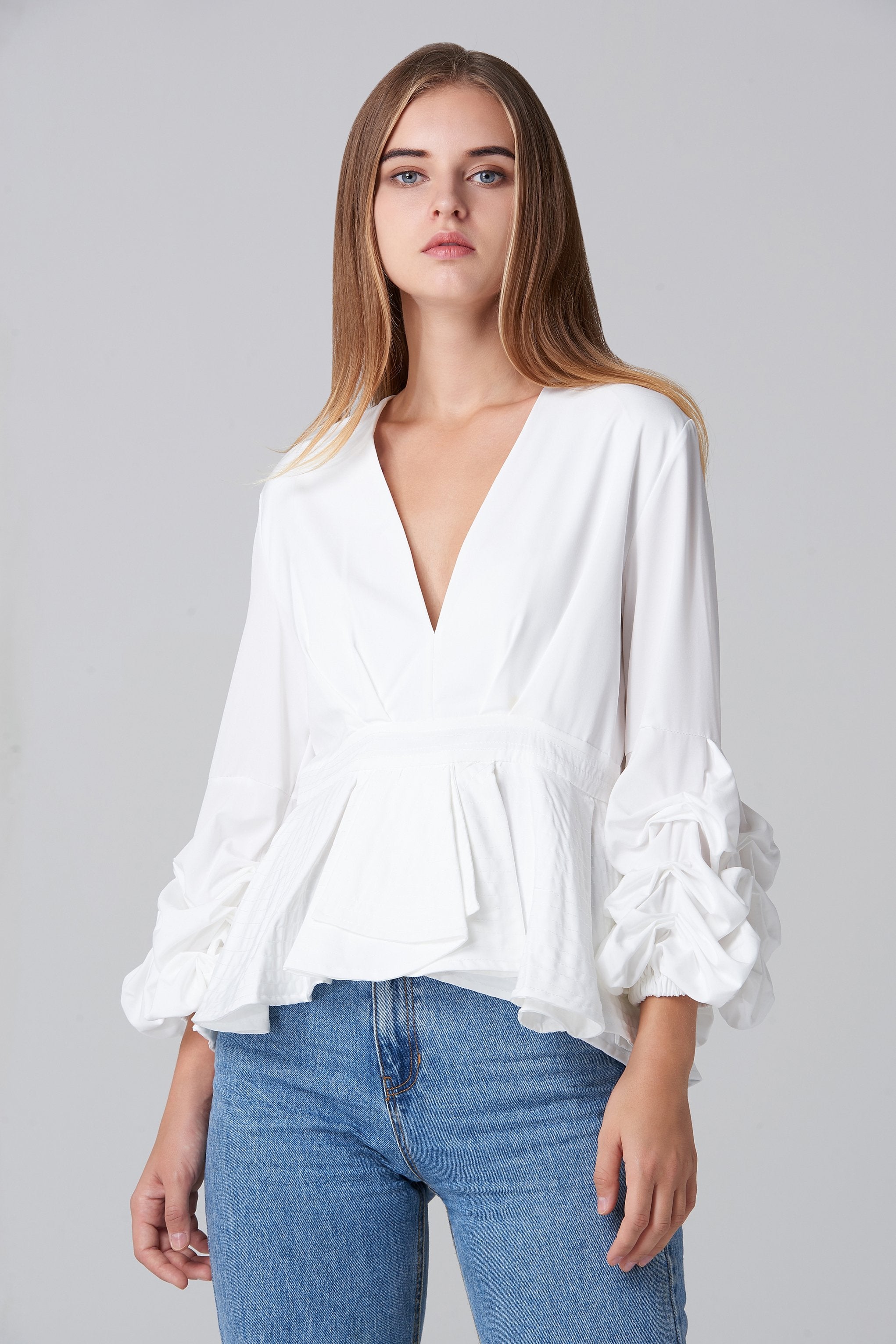 White Puff Sleeve Mullet Top