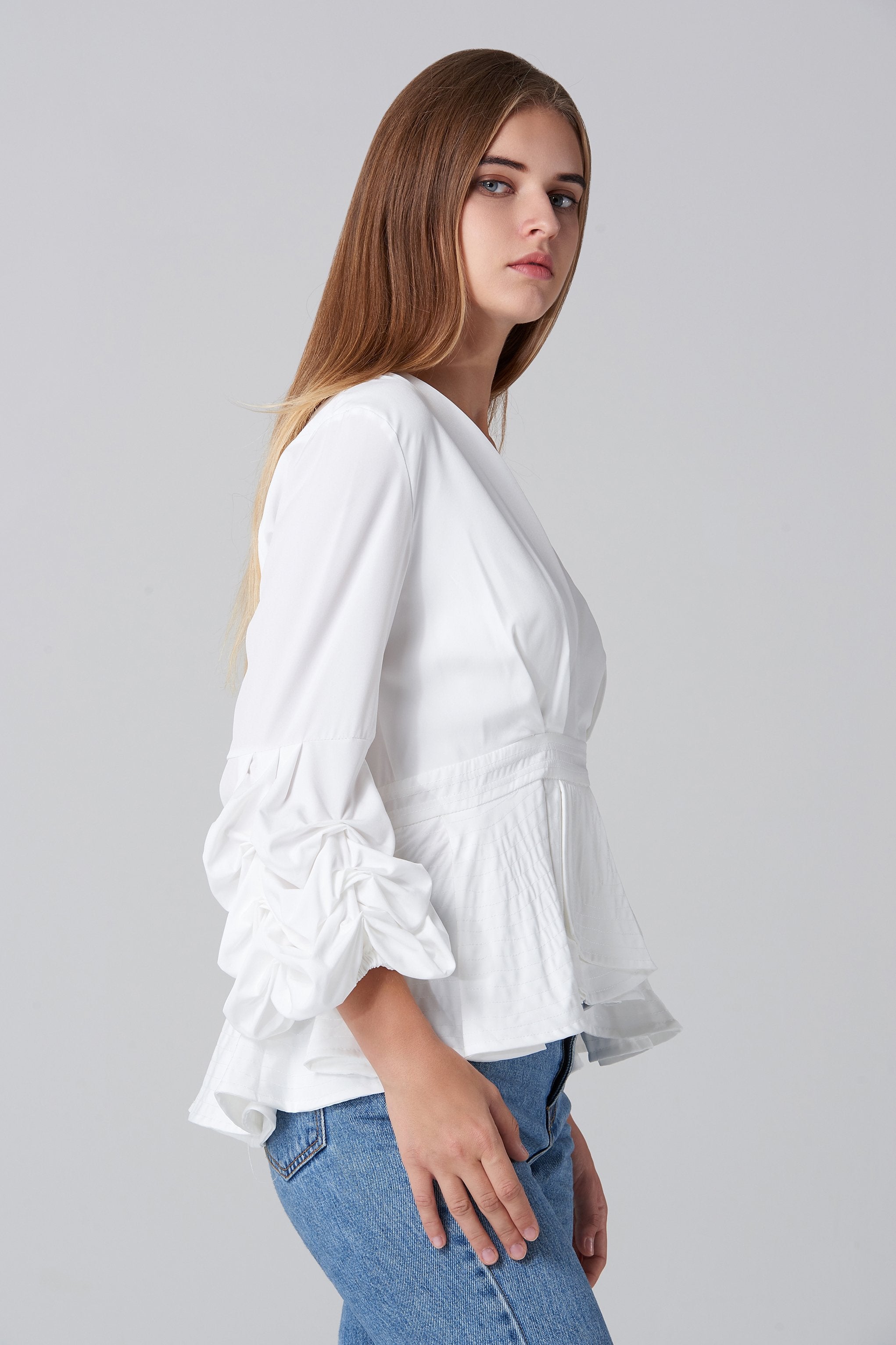 White Puff Sleeve Mullet Top