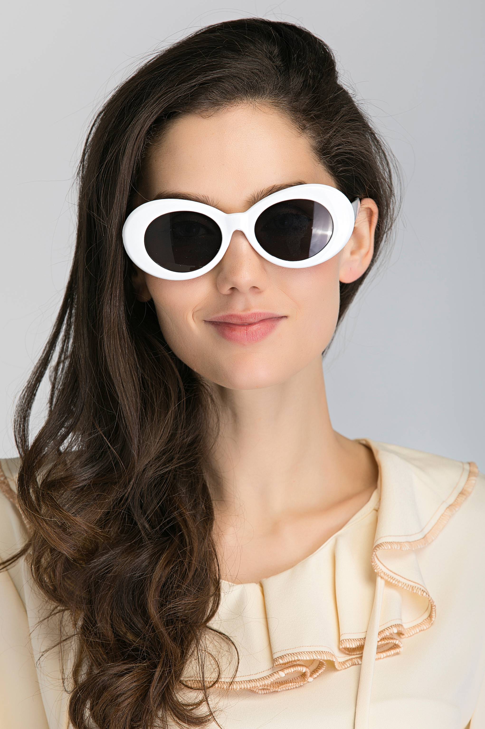 White Round Slim Cat Eye Sunglasses