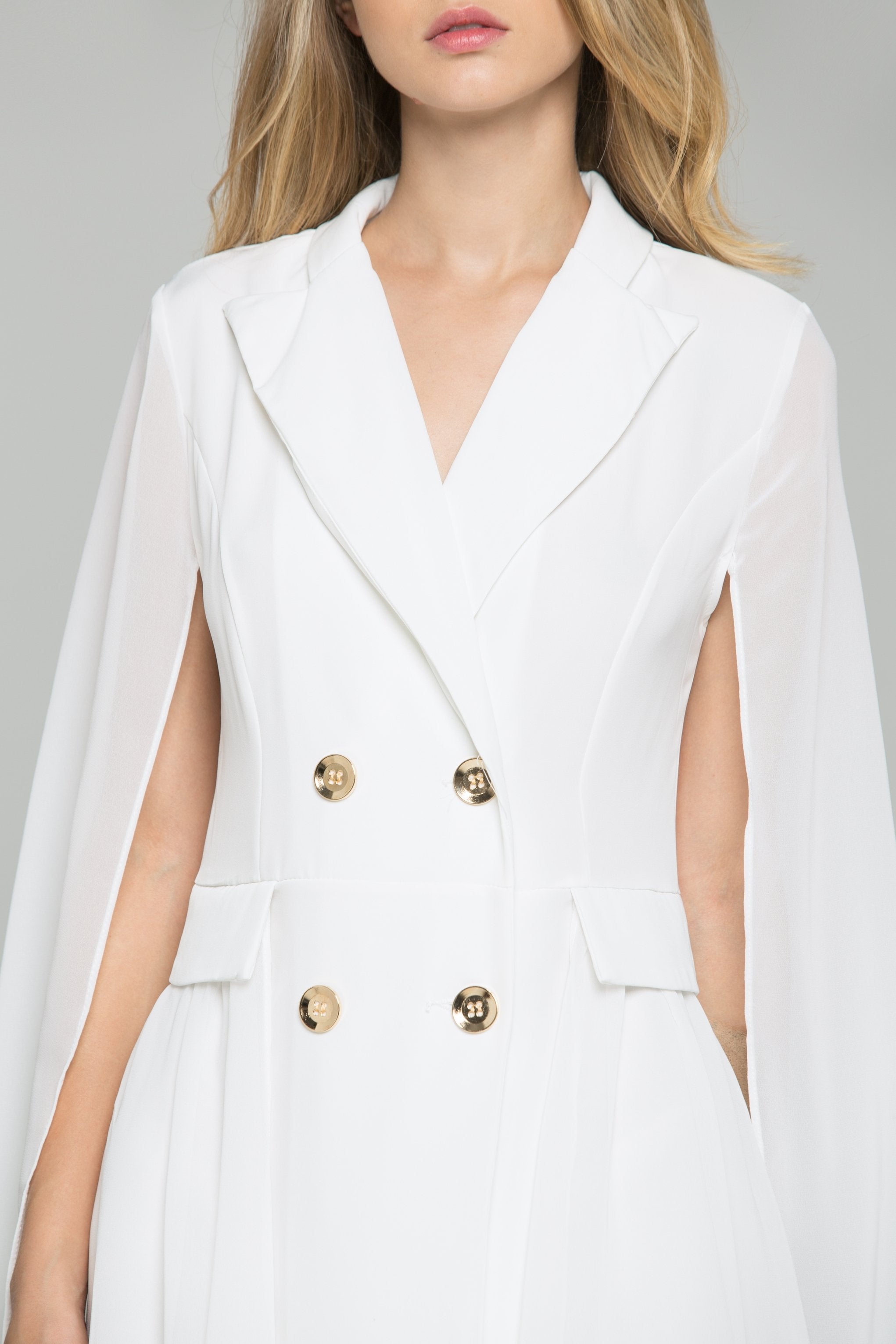 White Silk Double Buttoned Open Sleeve Blazer Shirt
