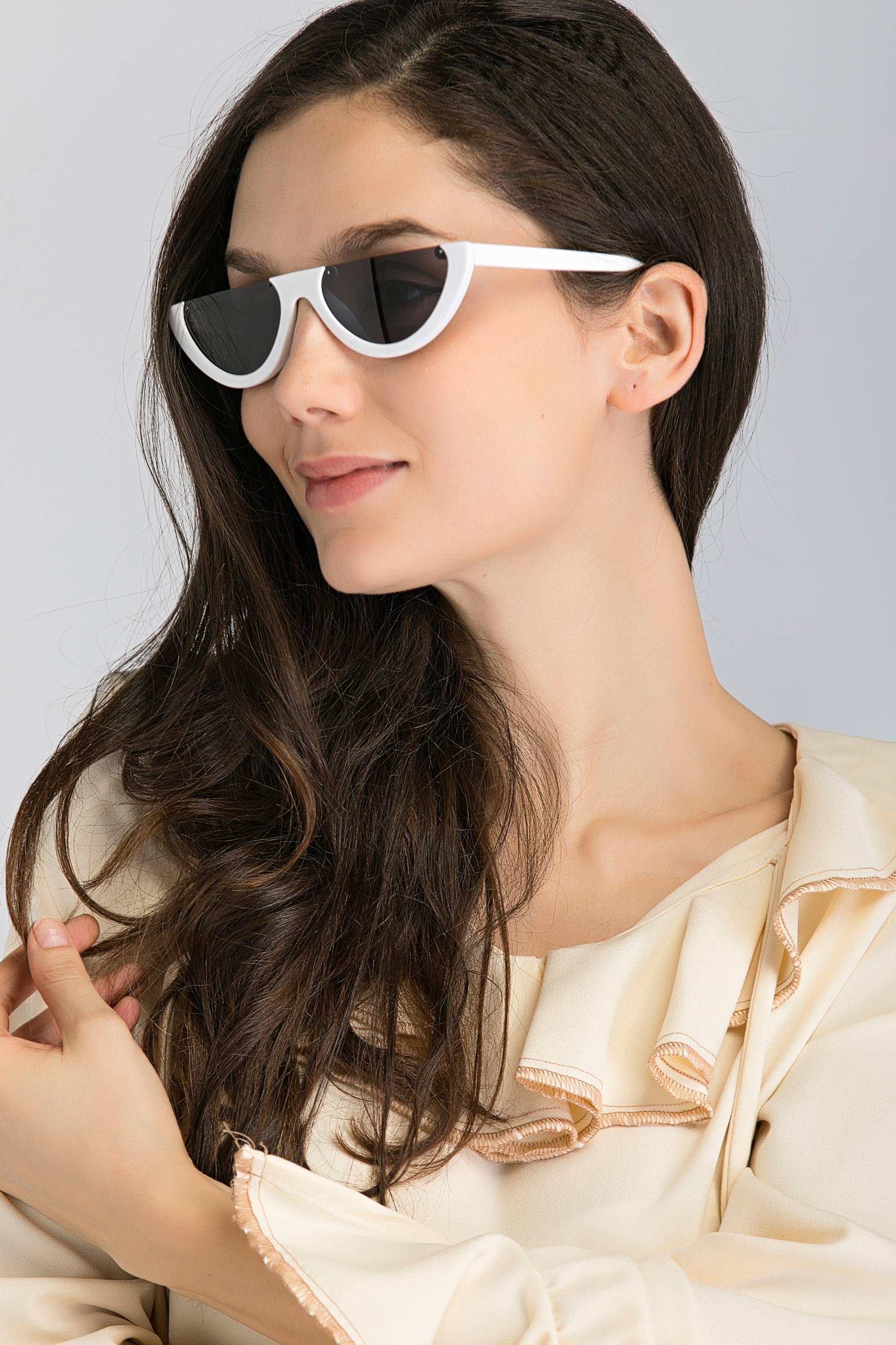 White Slim Bottom Rim Cat Eye Sunglasses