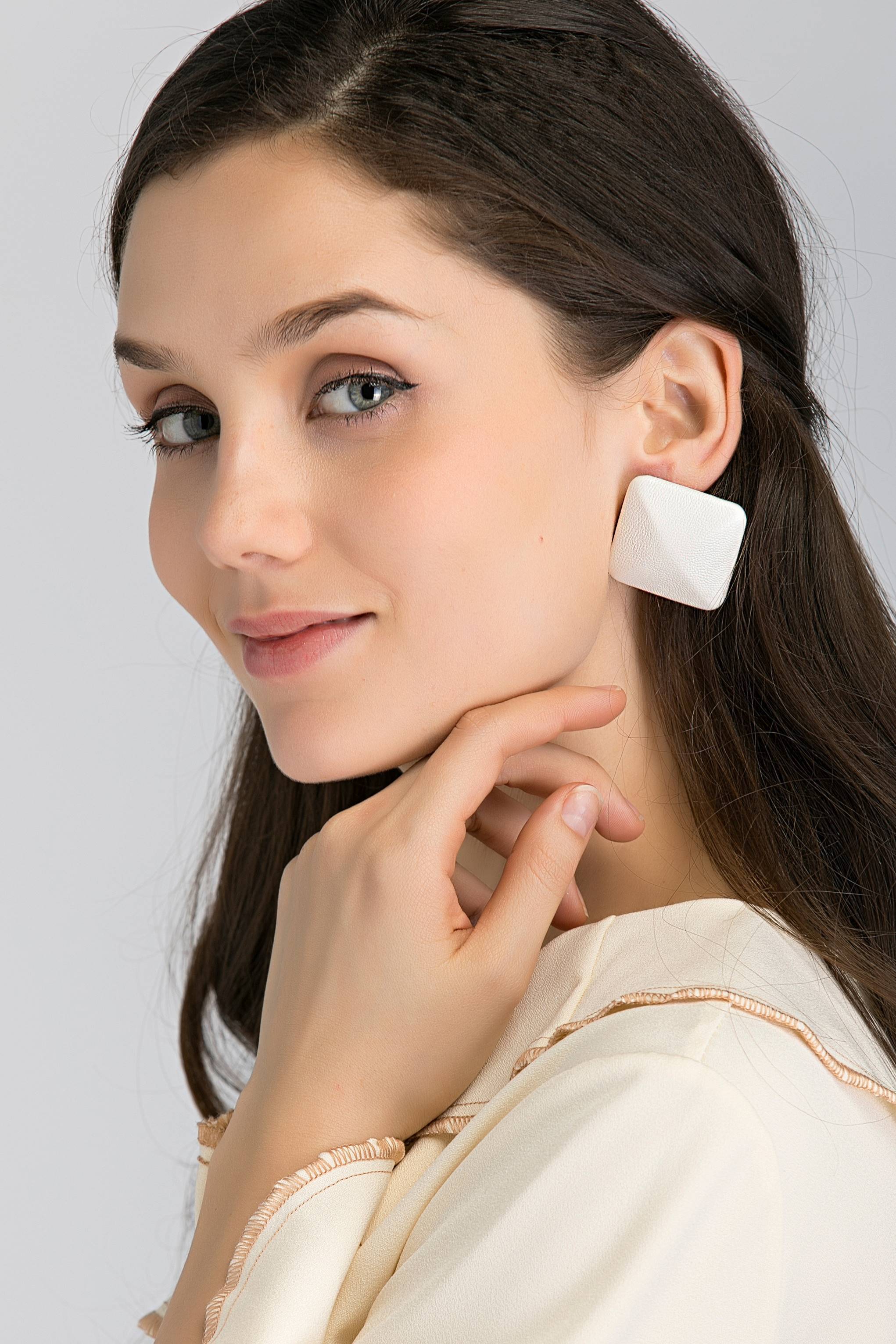 White Square Button Earrings