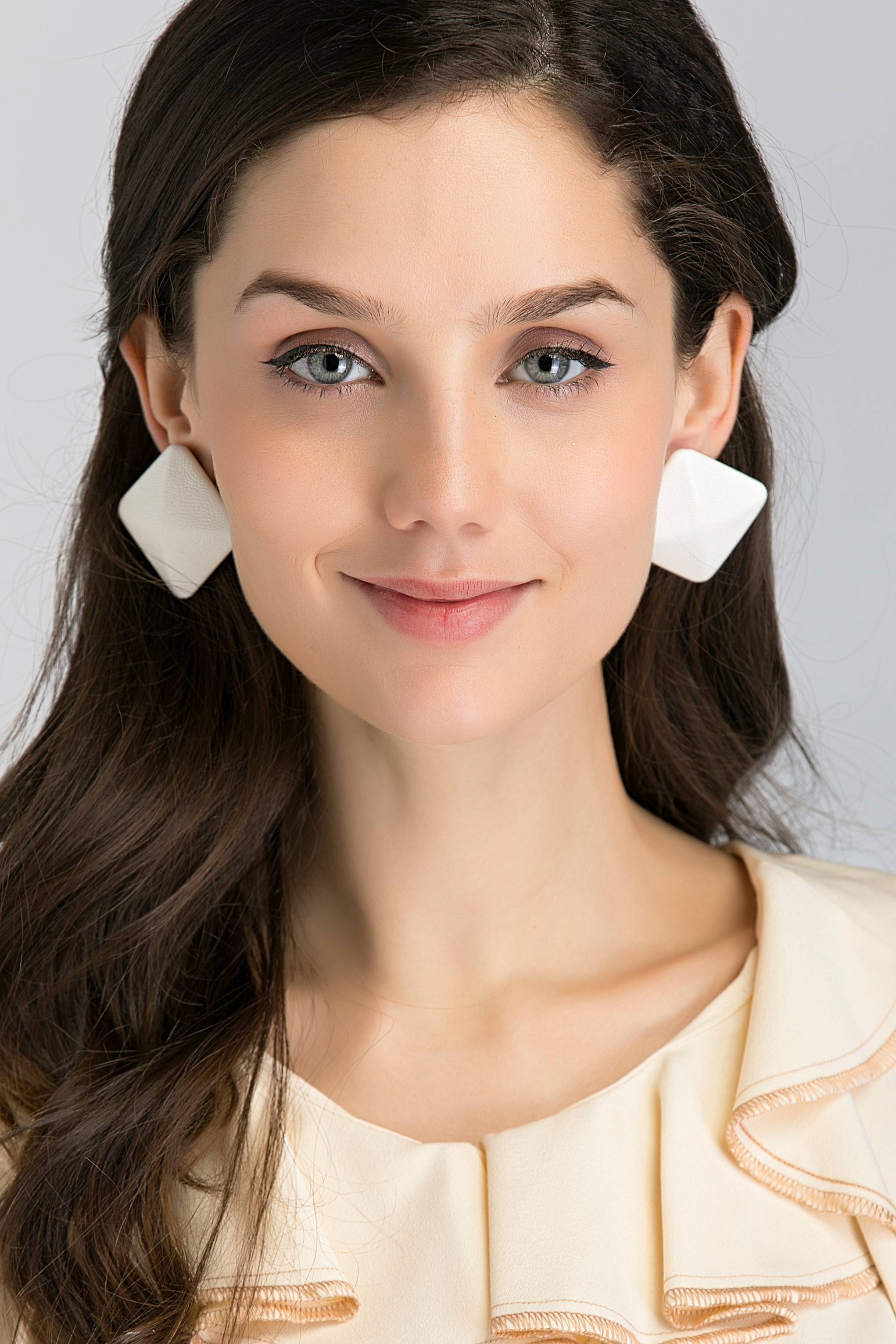 White Square Button Earrings
