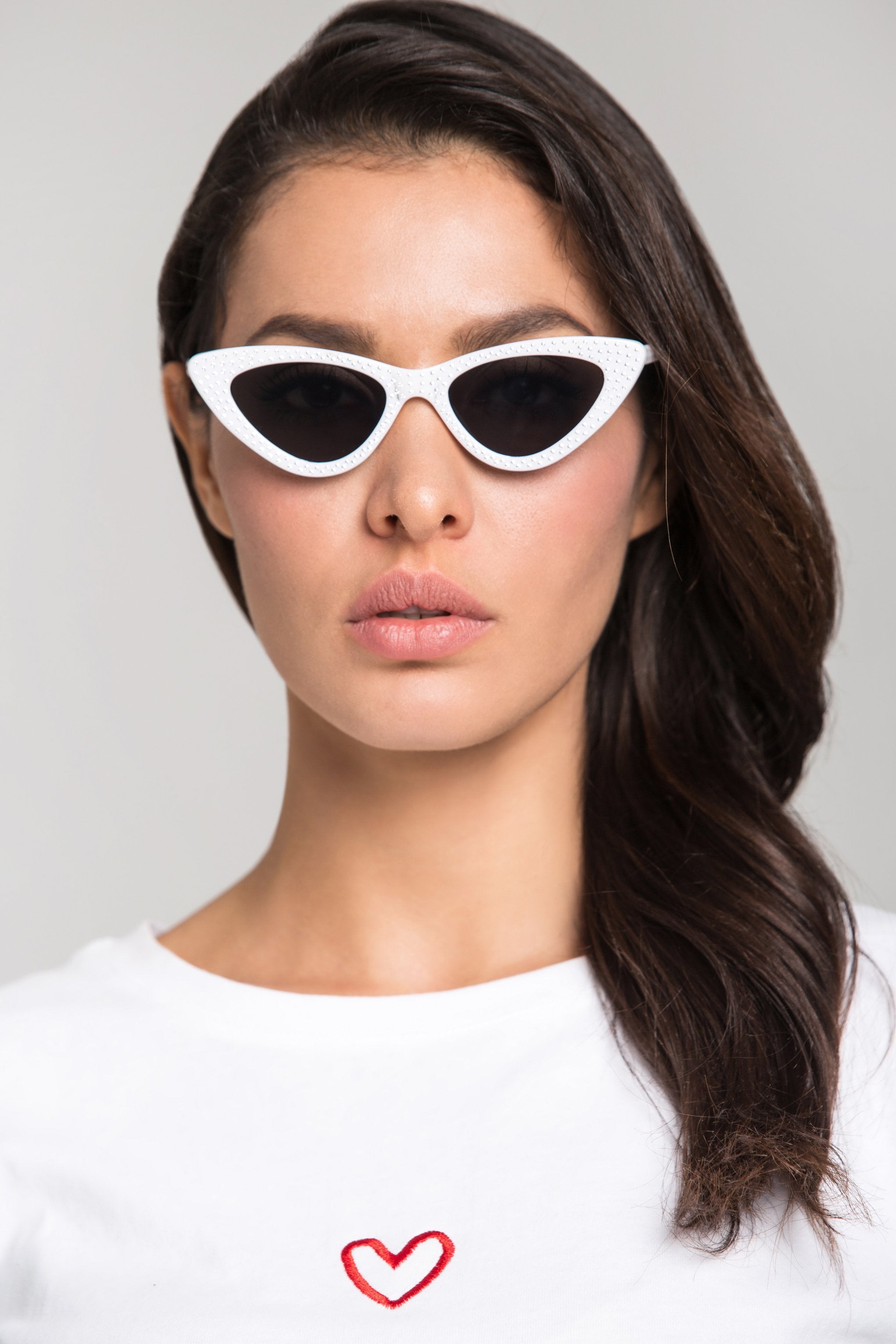 White Studded Cat Eye Sunglasses