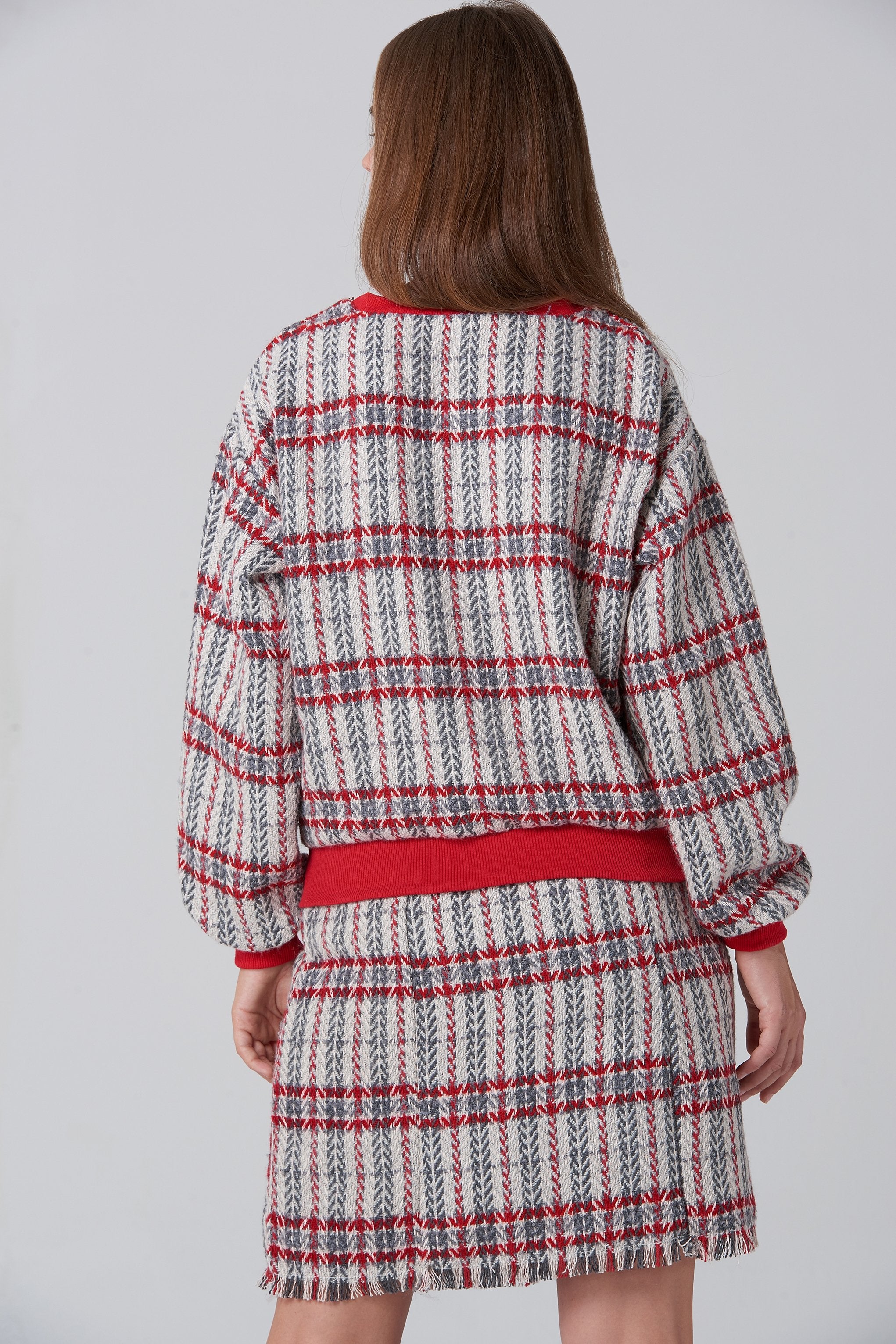 White Tartan Sweater and Skirt Set