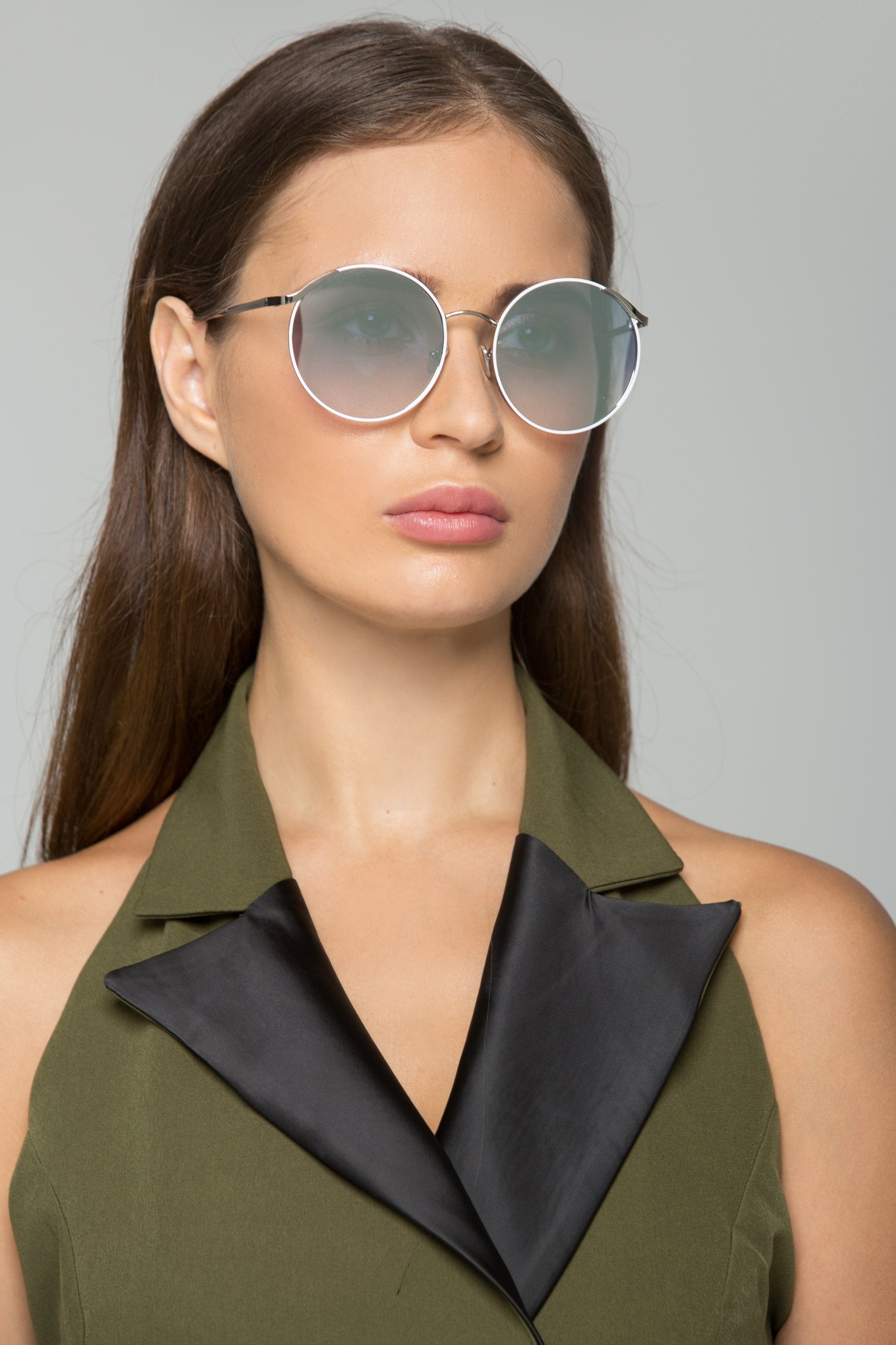 White Trim Rim Round Sunglasses