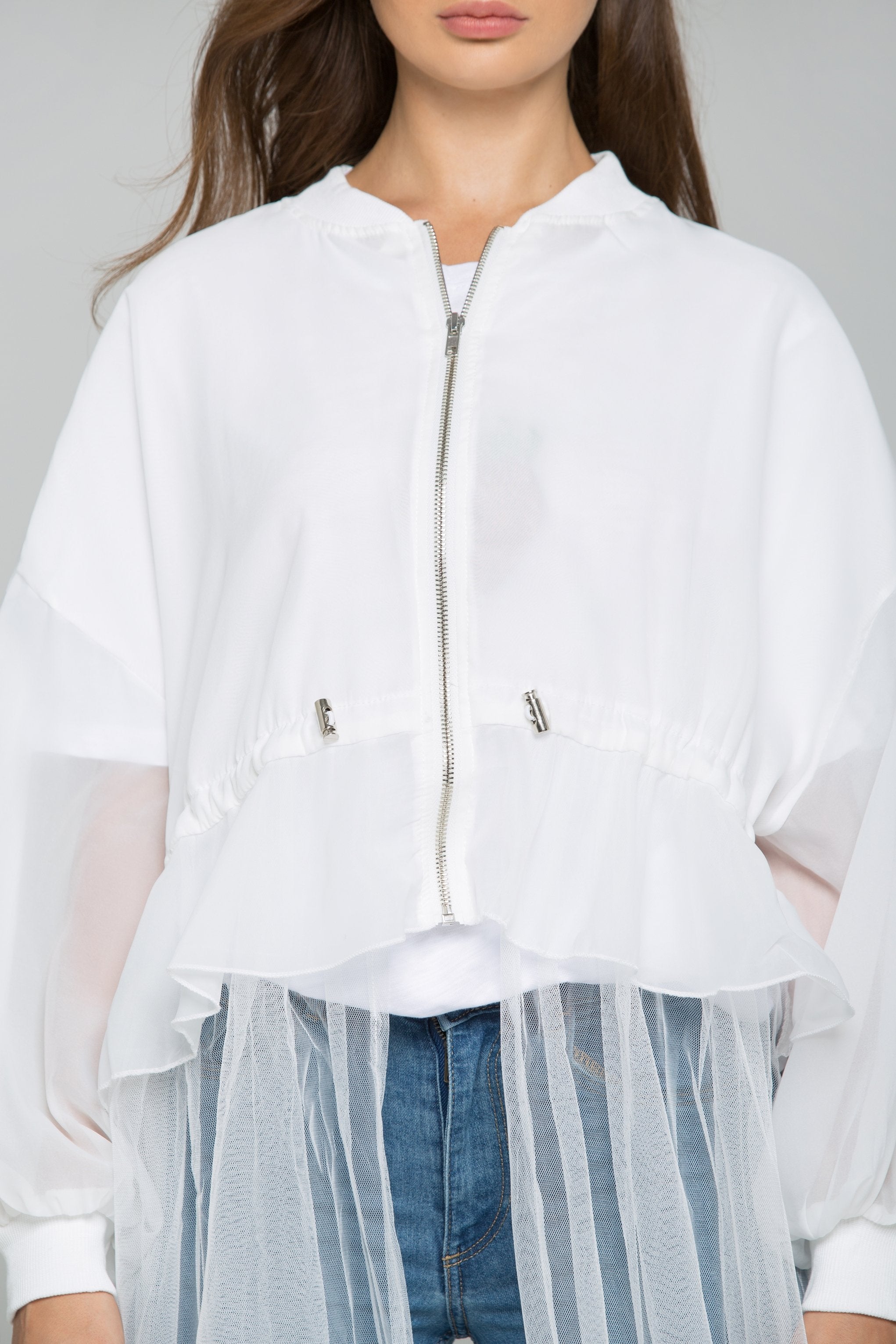 White Tulle Detail Windbreaker
