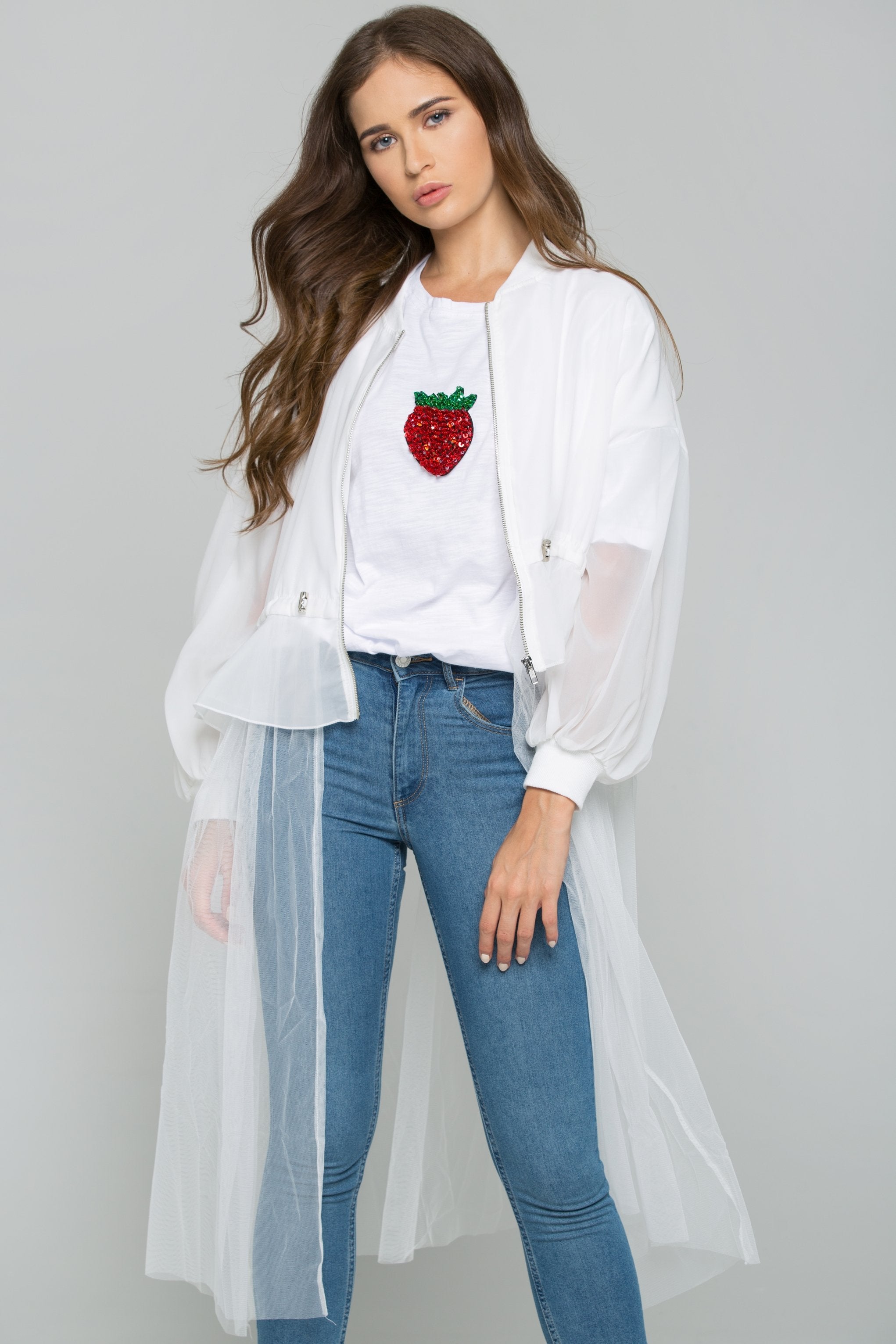 White Tulle Detail Windbreaker
