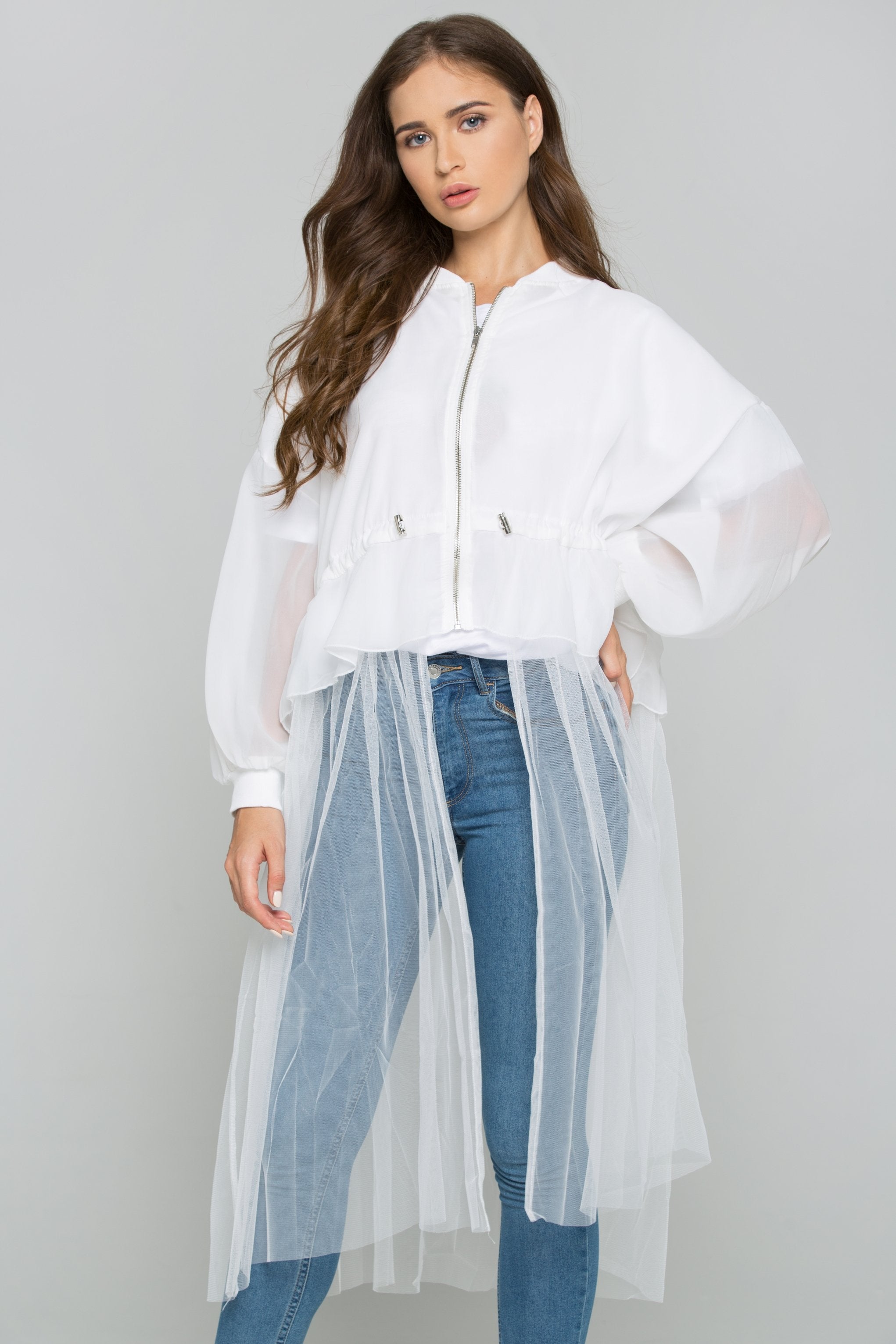 White Tulle Detail Windbreaker