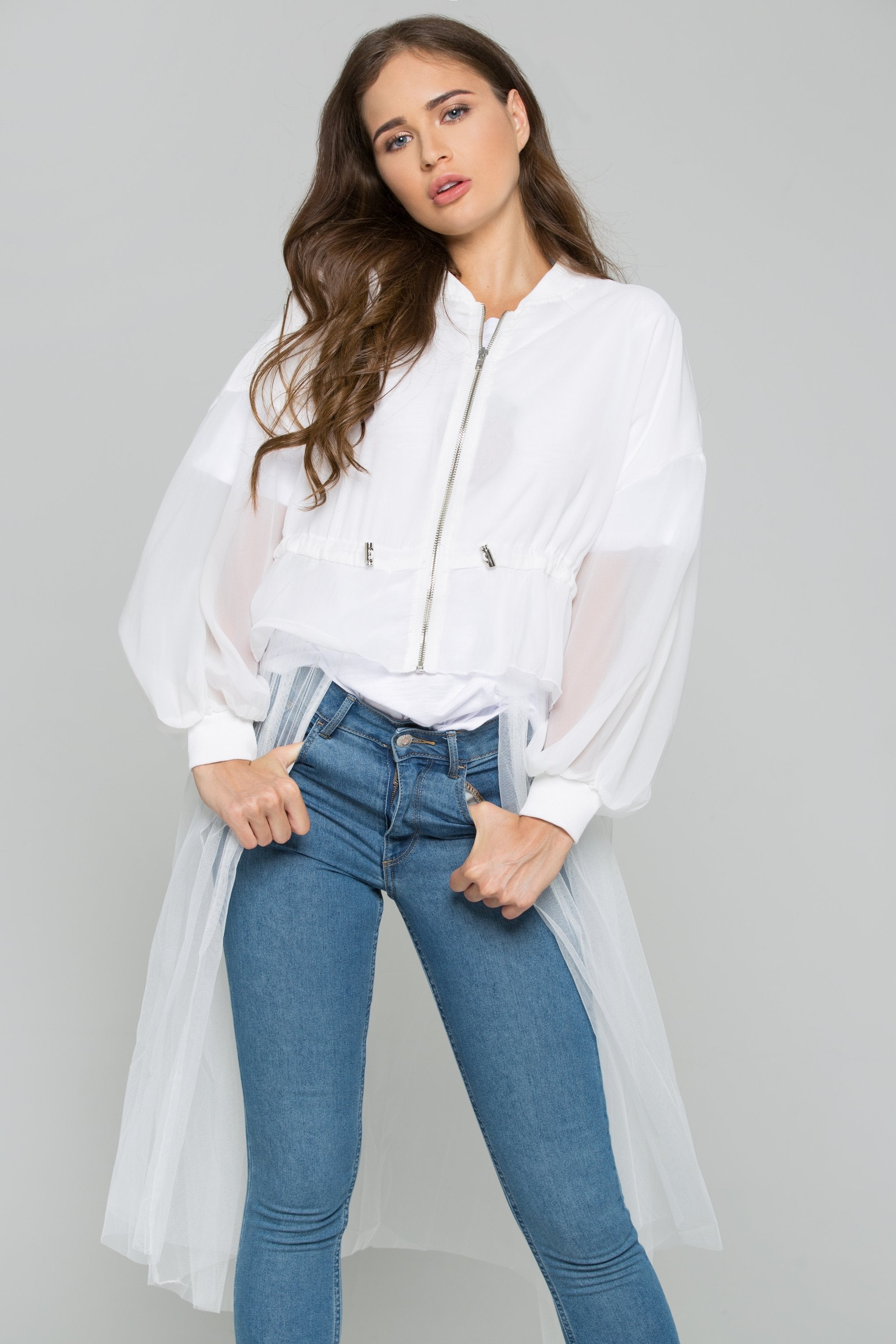 White Tulle Detail Windbreaker