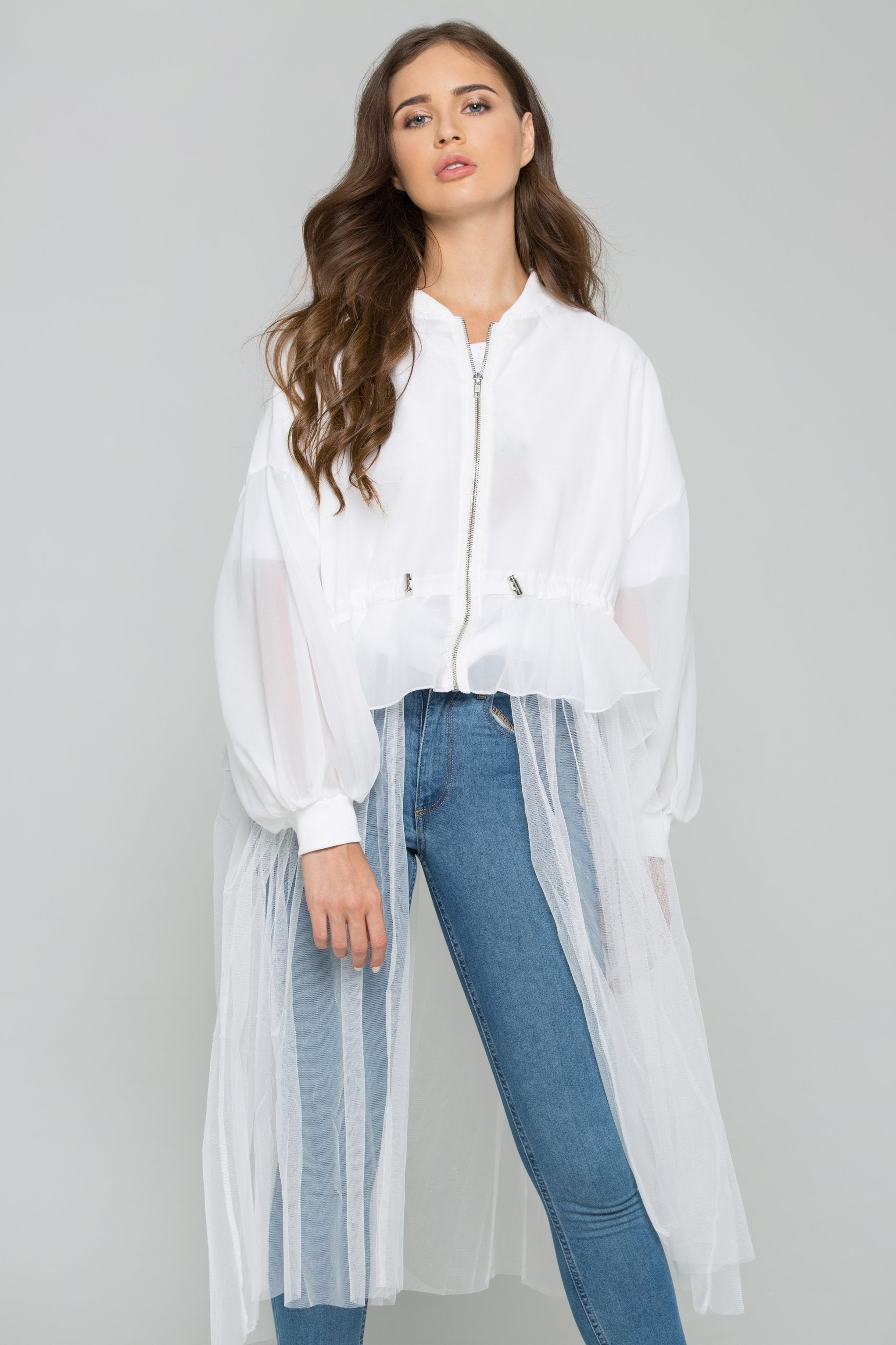 White Tulle Detail Windbreaker