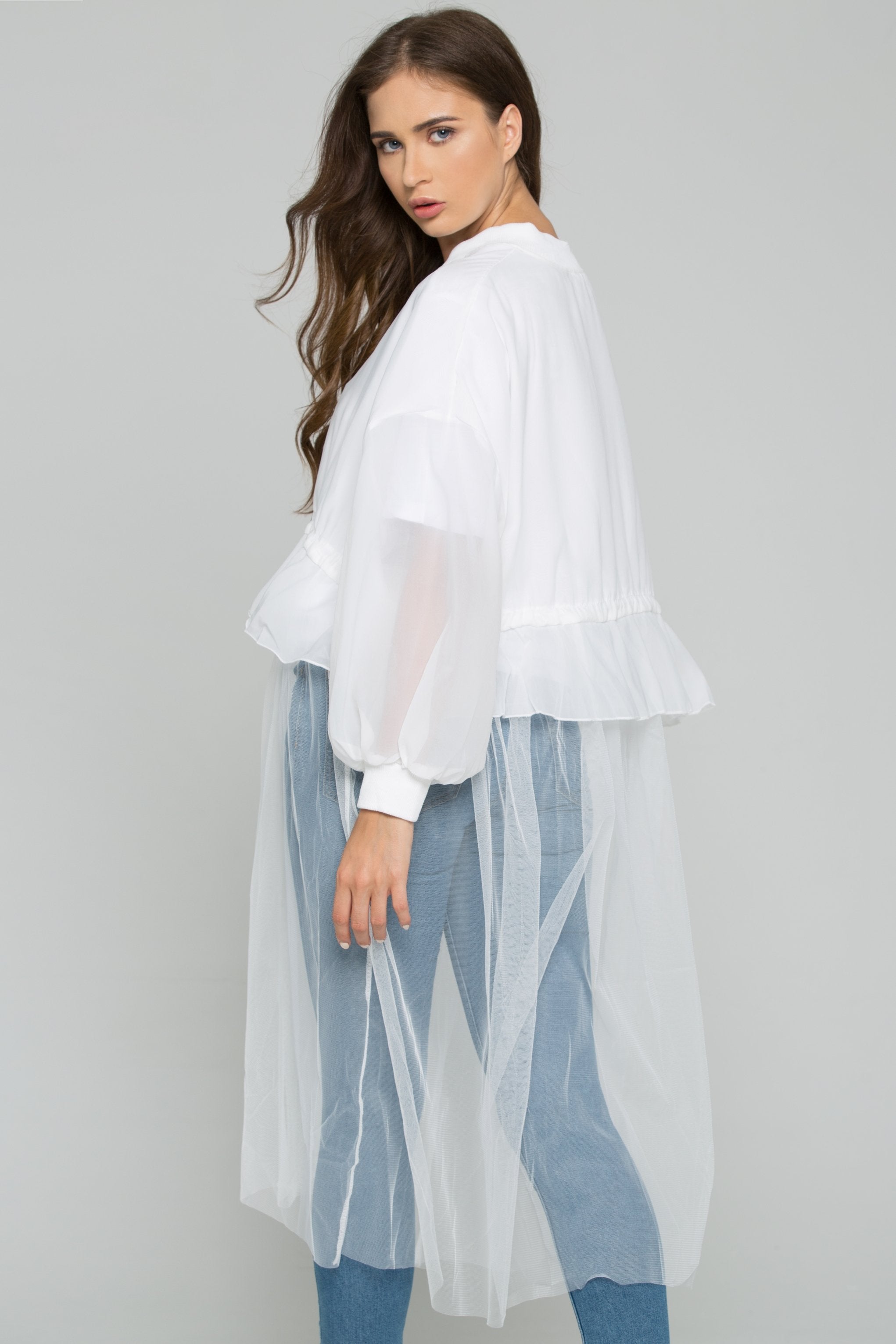White Tulle Detail Windbreaker