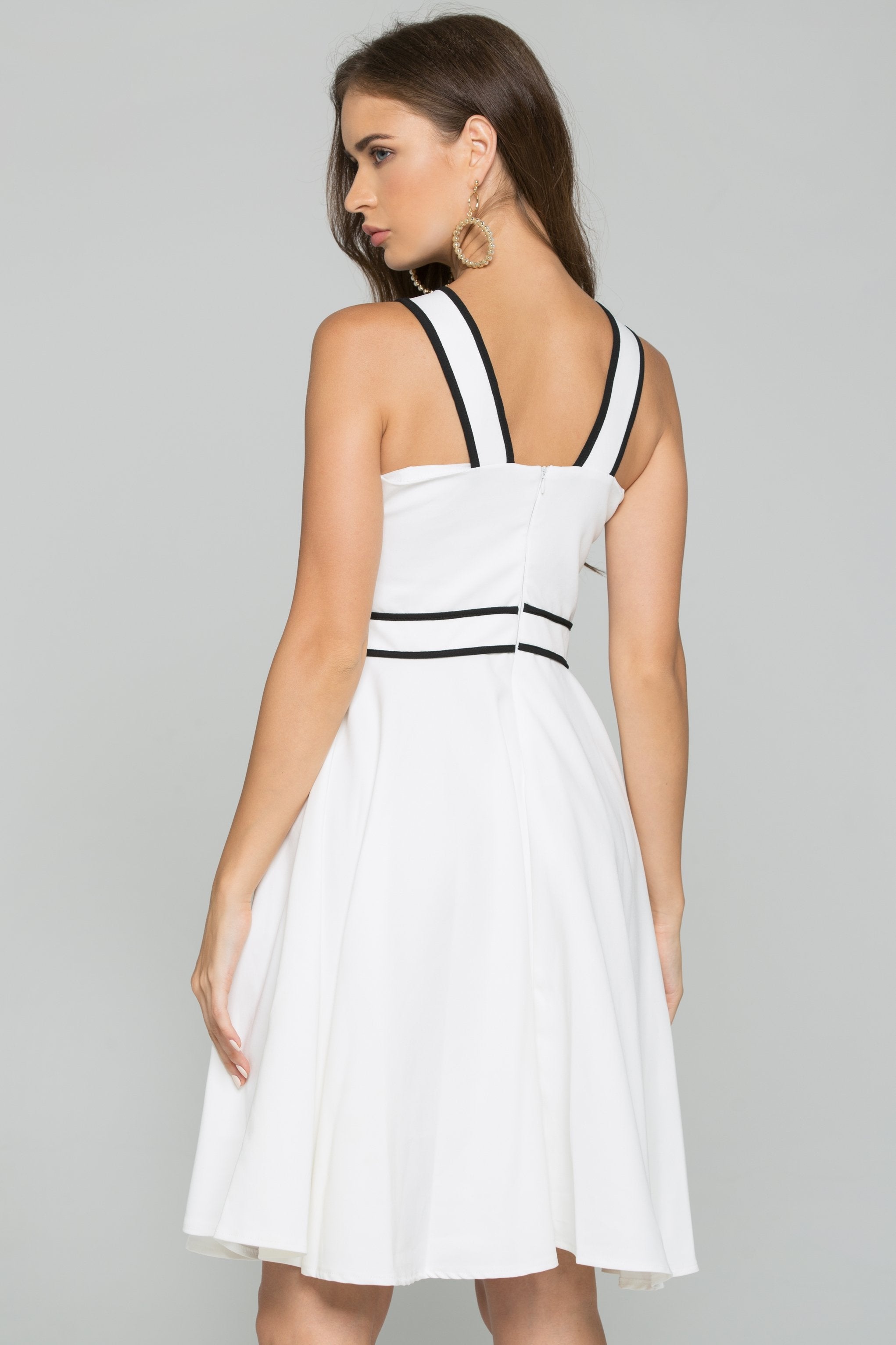 White V-Strap Front Bow Detail A-Line Midi Dress