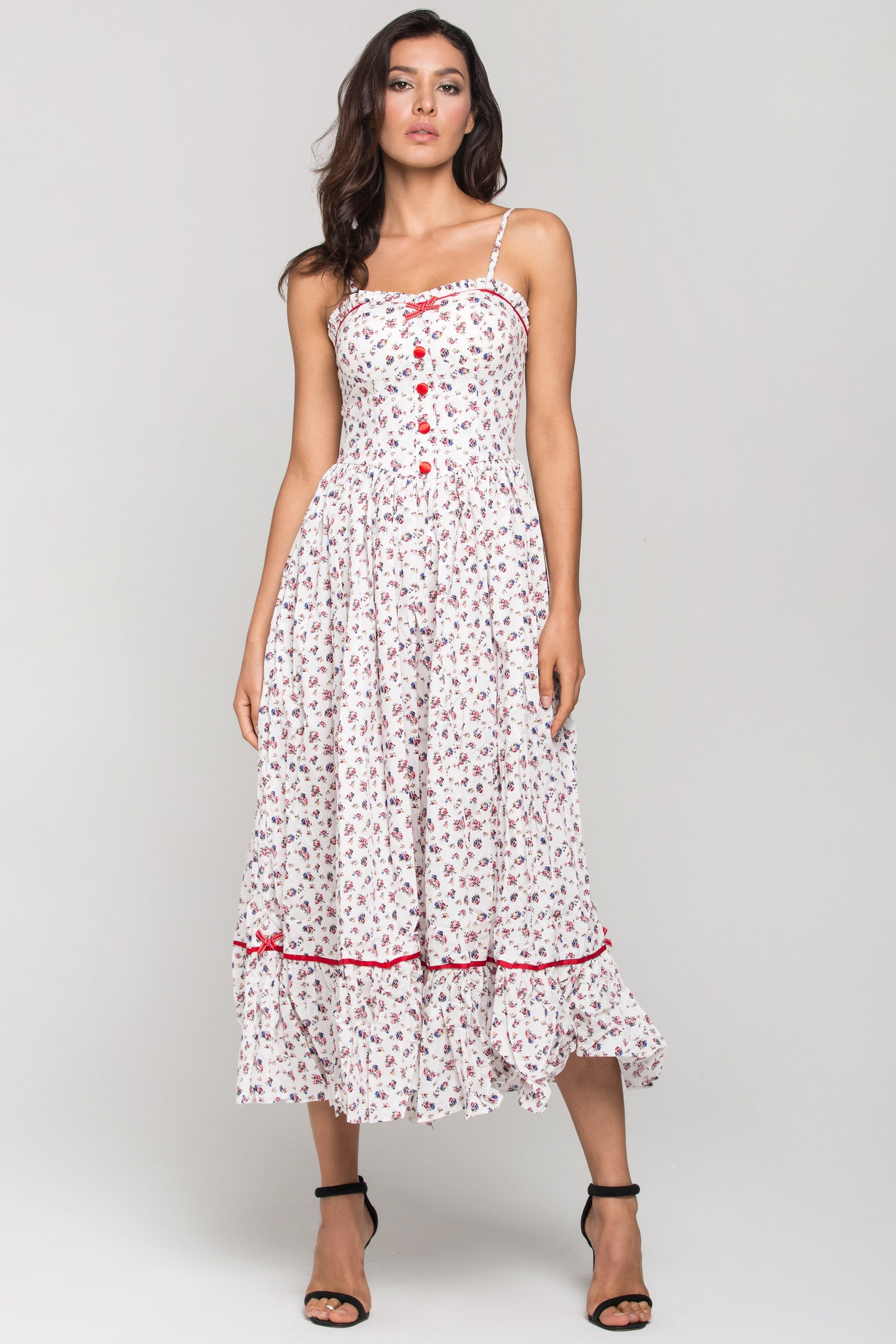 White Vintage Rose Print Maxi Dress