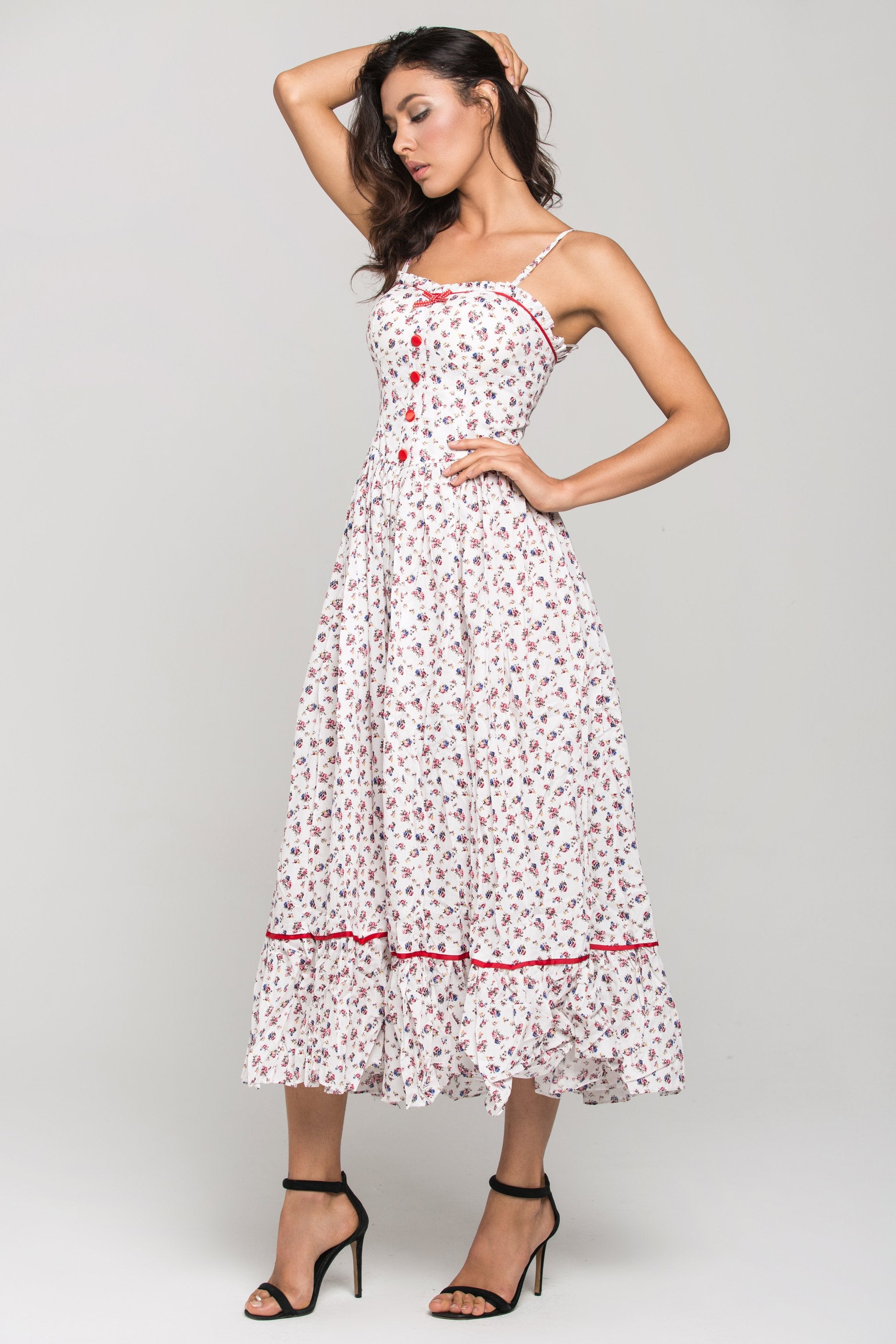 White Vintage Rose Print Maxi Dress