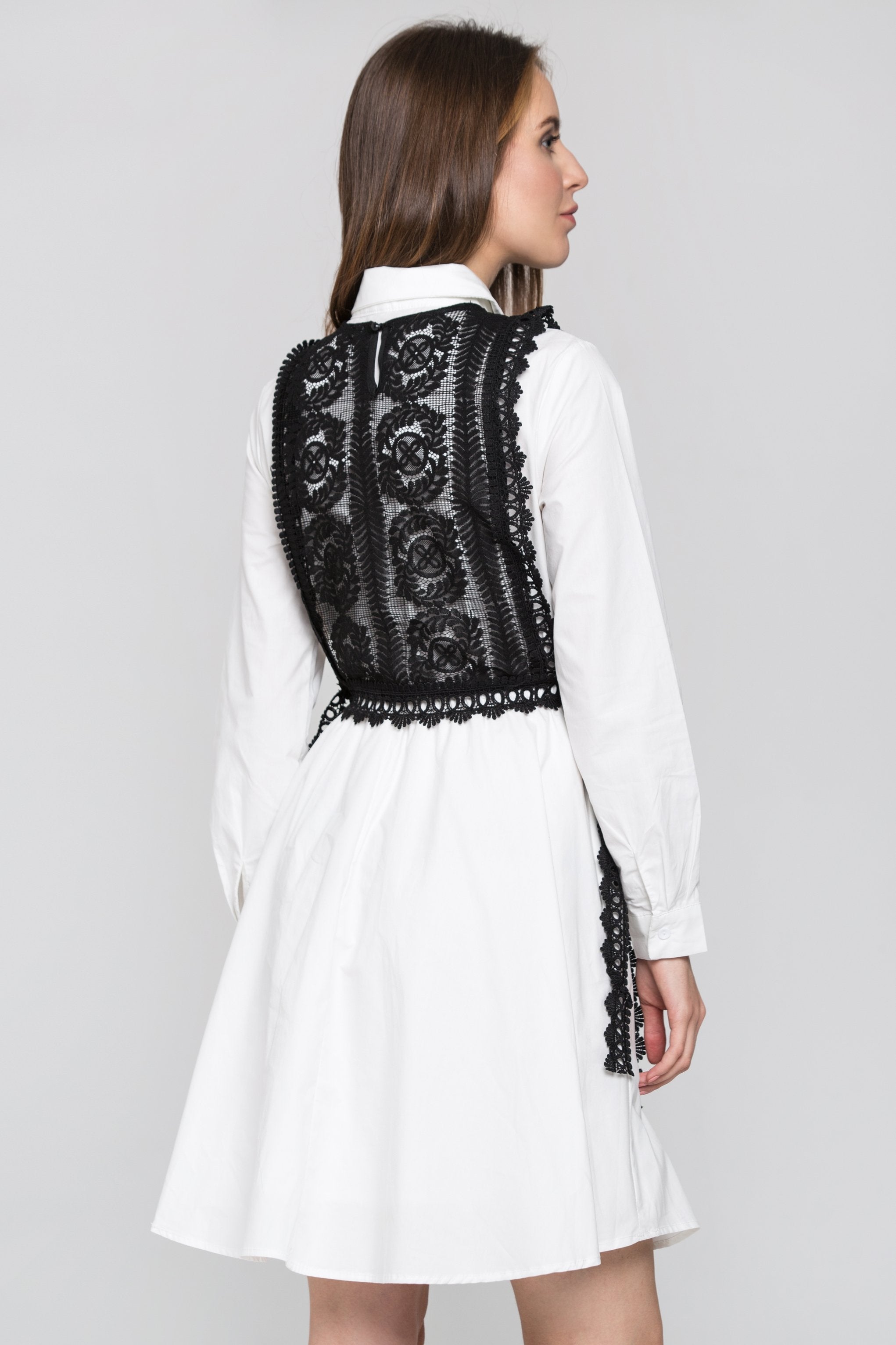 White and Black Lace Bib Midi Dress