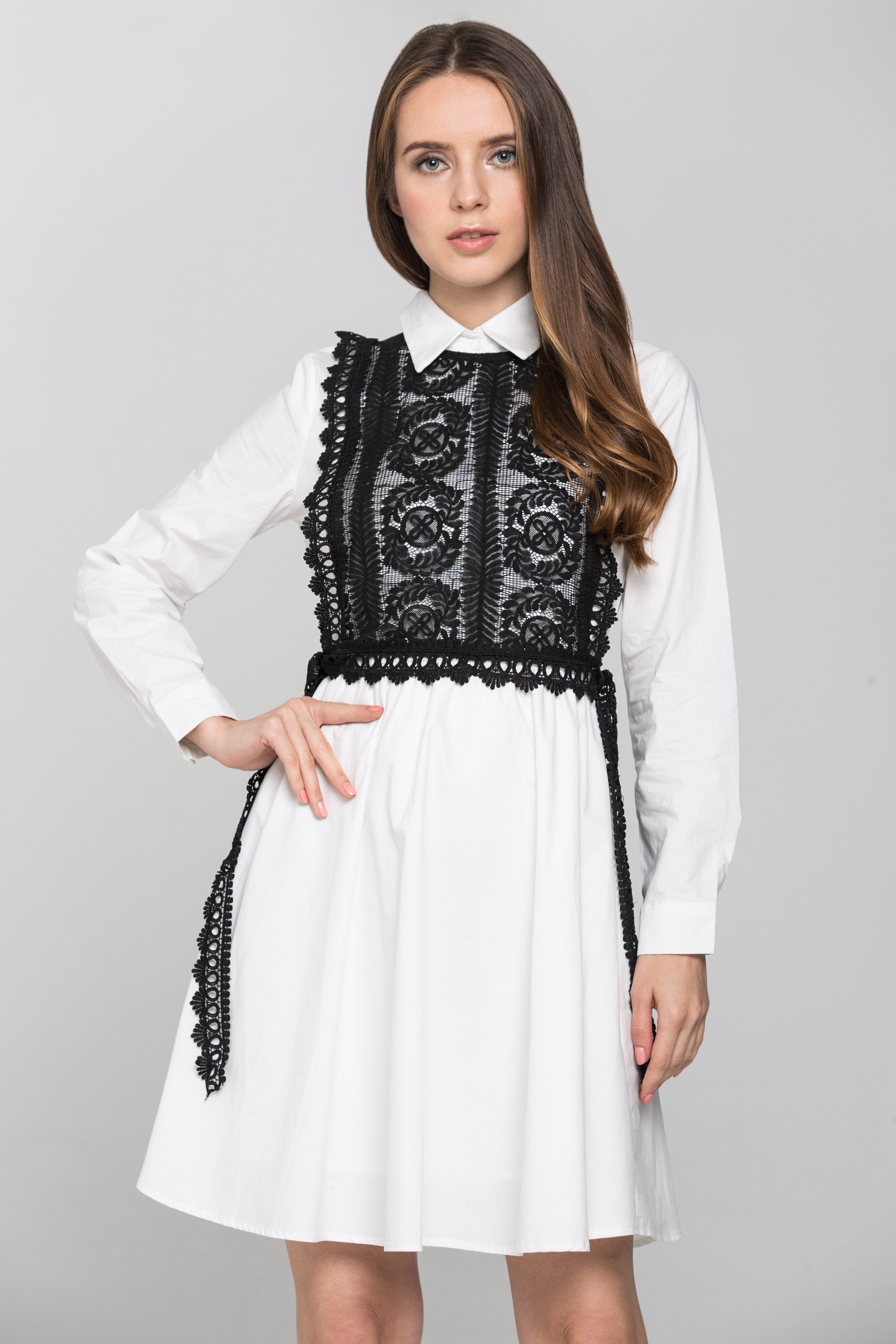 White and Black Lace Bib Midi Dress