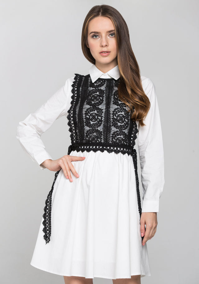 White and Black Lace Bib Midi Dress