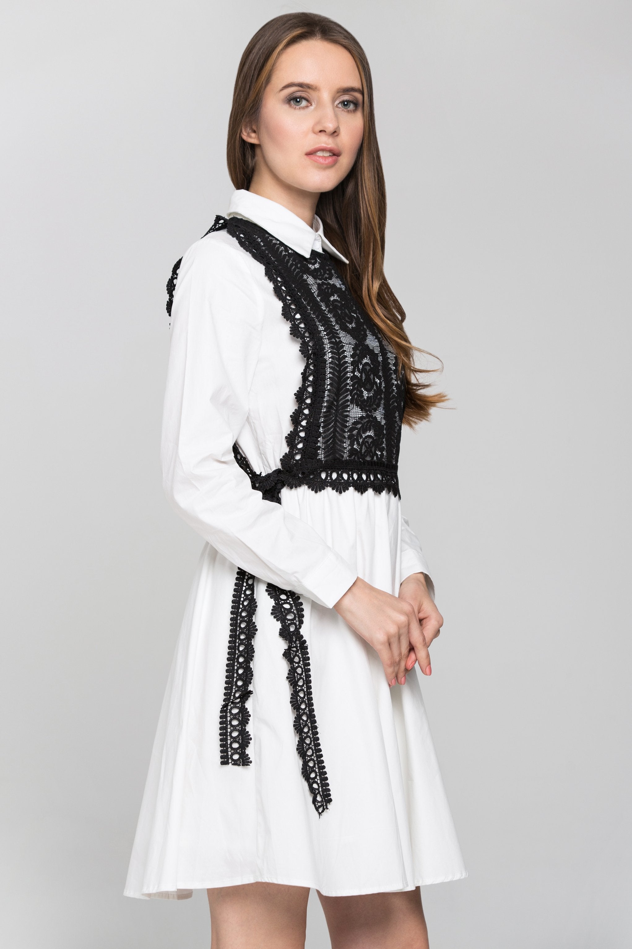 White and Black Lace Bib Midi Dress