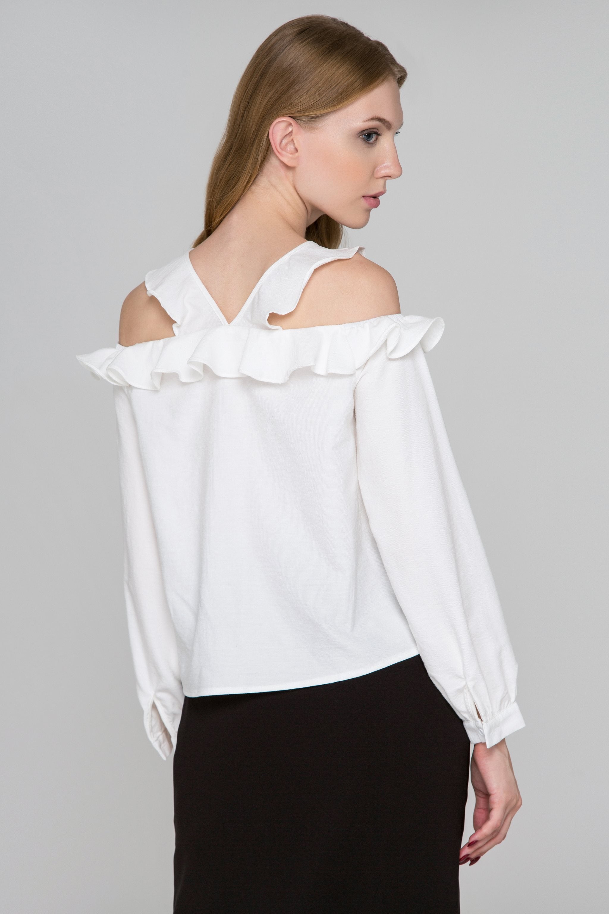 White Ruffle Strap Cold Shoulder Top
