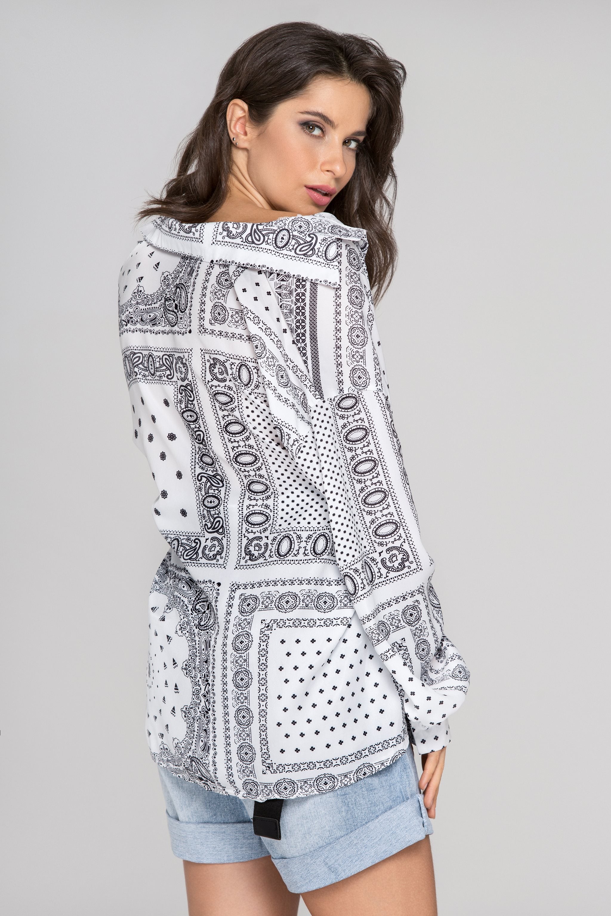 White Silk Button Up Bandana Top
