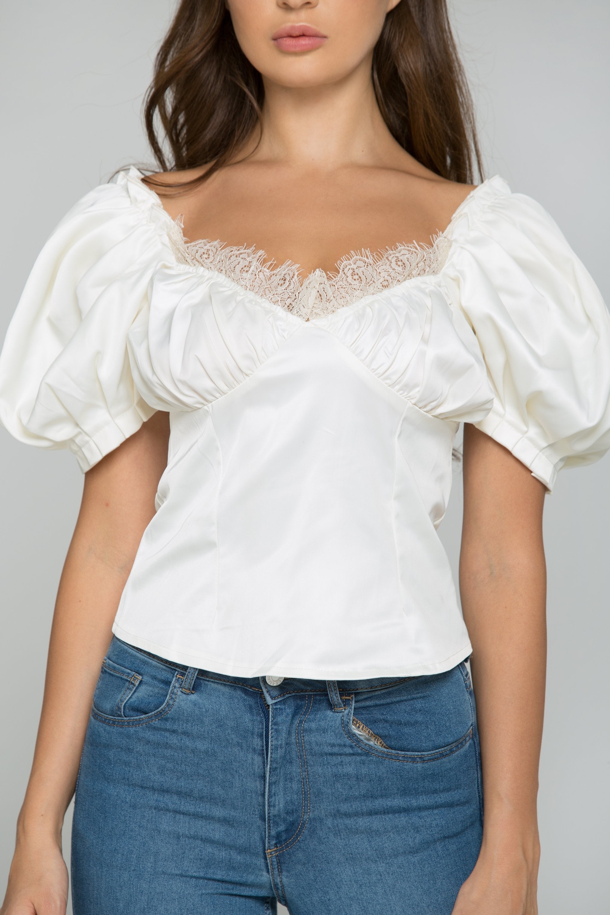 Yellow Cotton Off-The-Shoulder Cinched Pleat Top