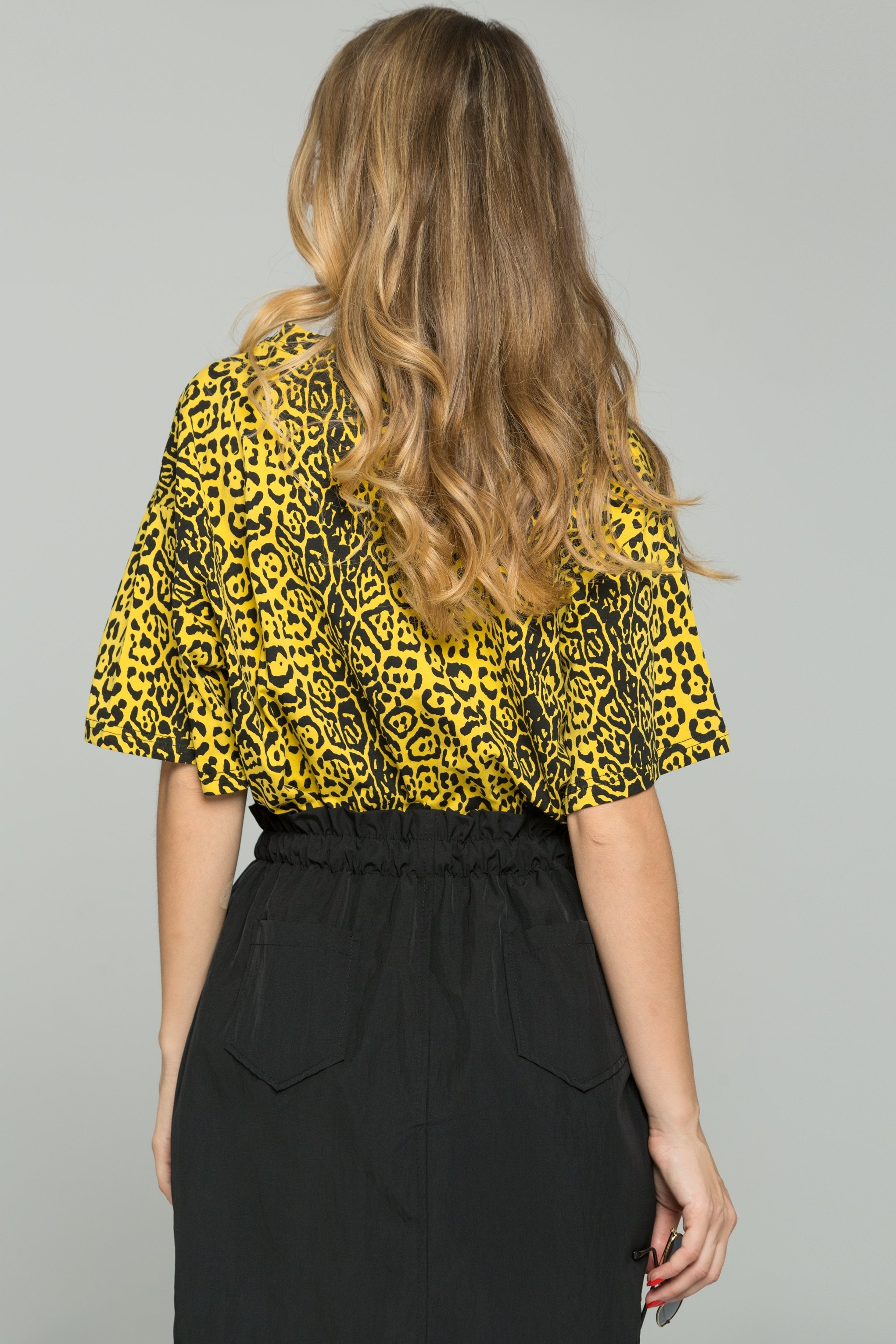 Yellow and Black Leopard Print Oversized Blouson Top