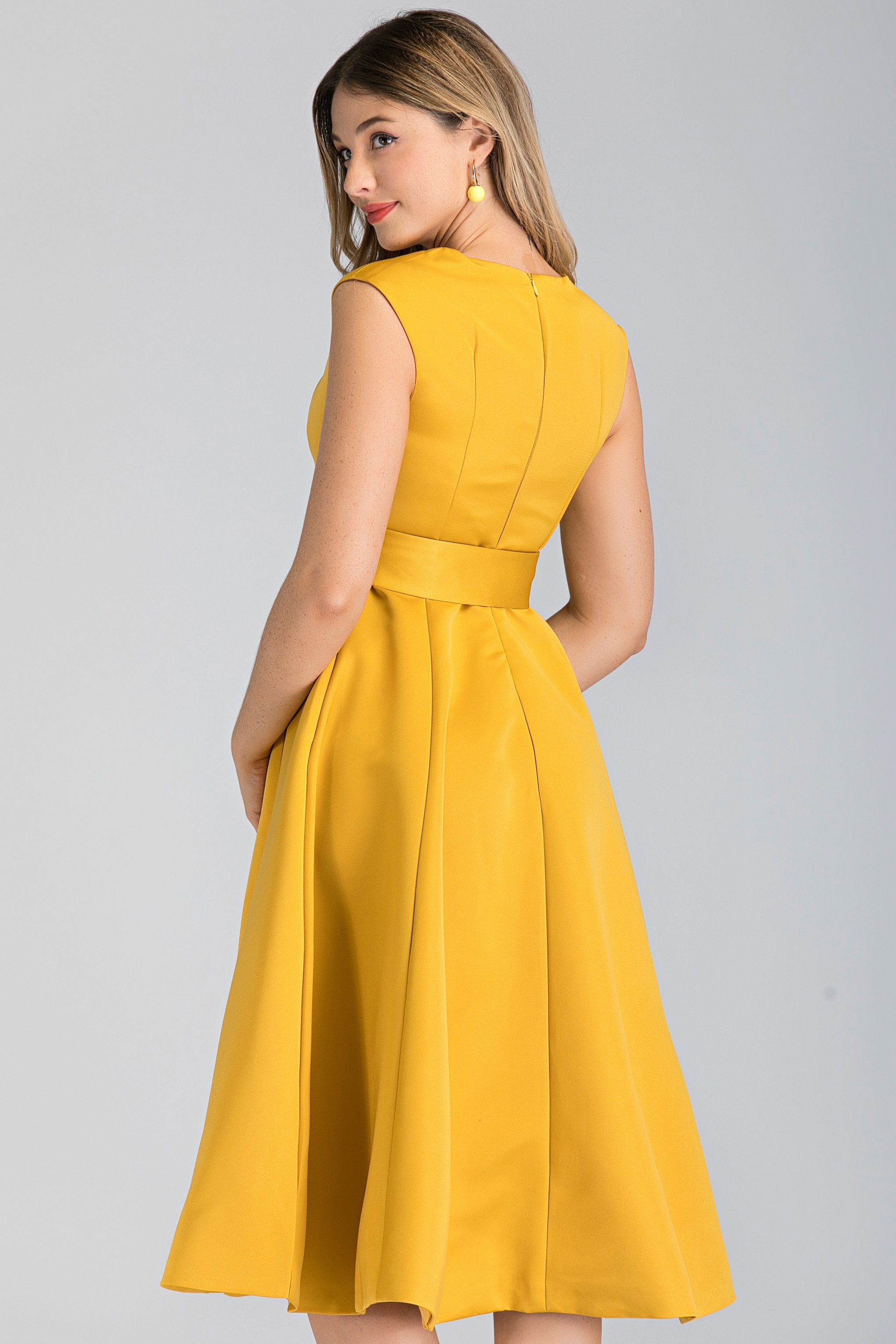 Royal Yellow Plunge Midi Ball Dress