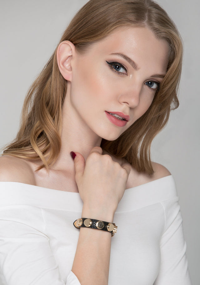 Black and Gold Button Belt Bracelet