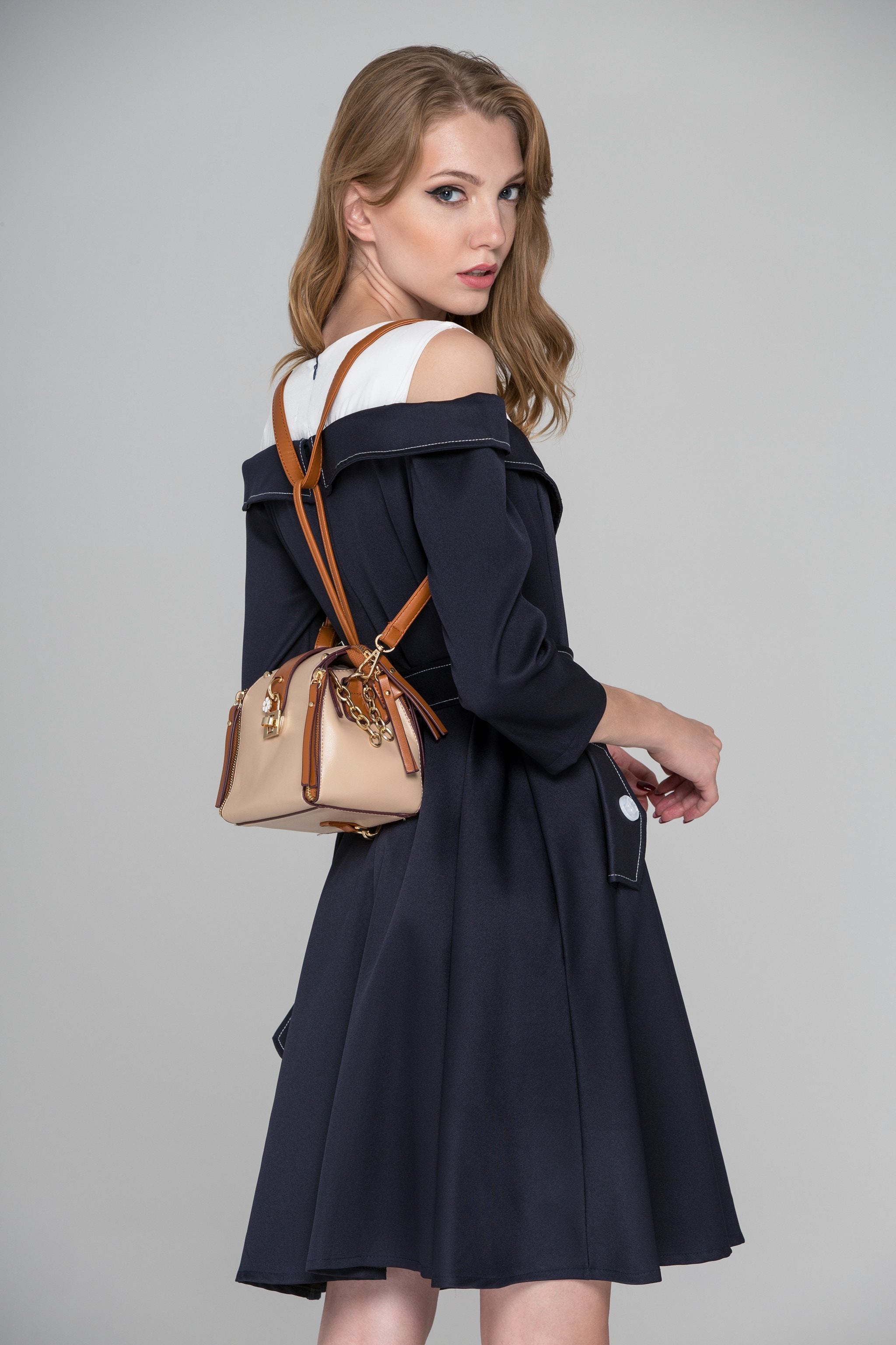 Tan Zip Trim Mini Trapeze Bag