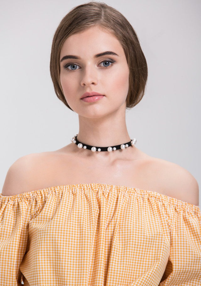 Black Suede Pearl Detail Choker Necklace