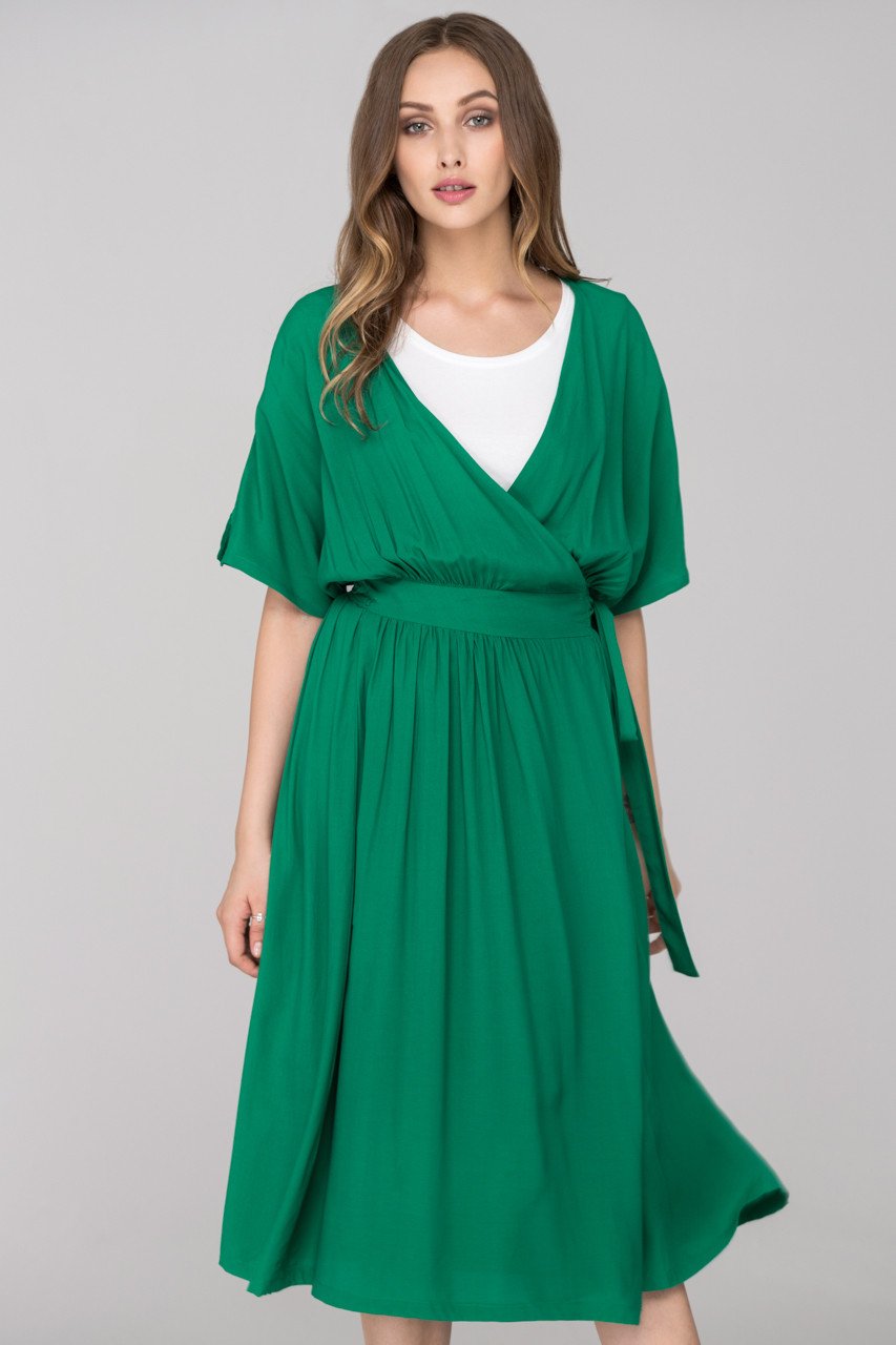 Green Archer Wrap Around Midi Dress