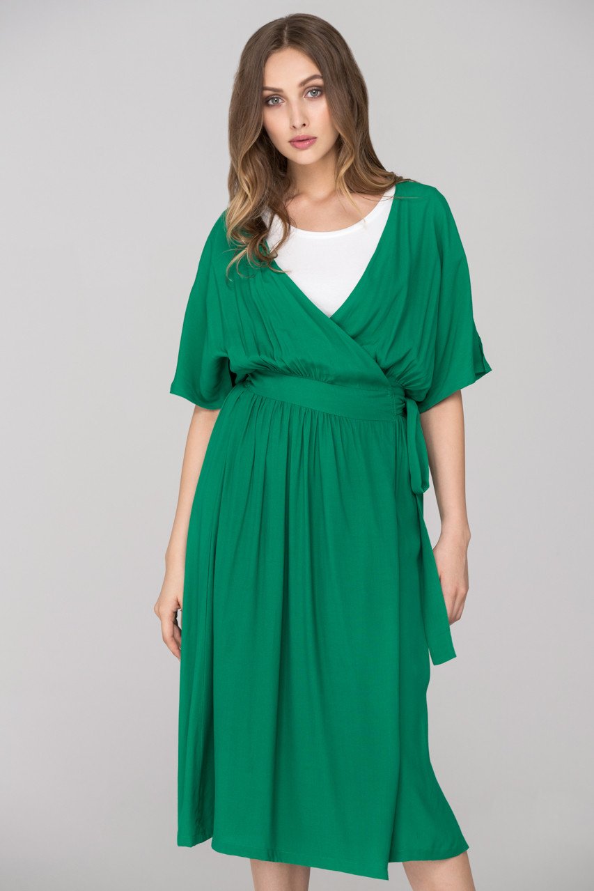 Green Archer Wrap Around Midi Dress