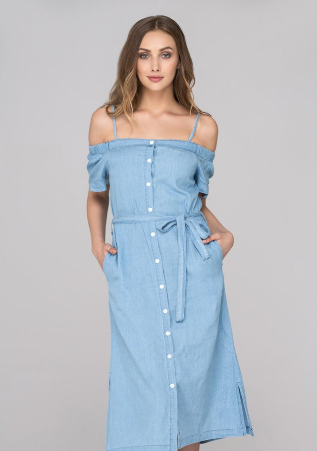 Light Blue Denim Button Up Midi Dress