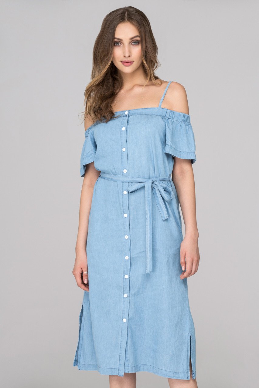 Light Blue Denim Button Up Midi Dress