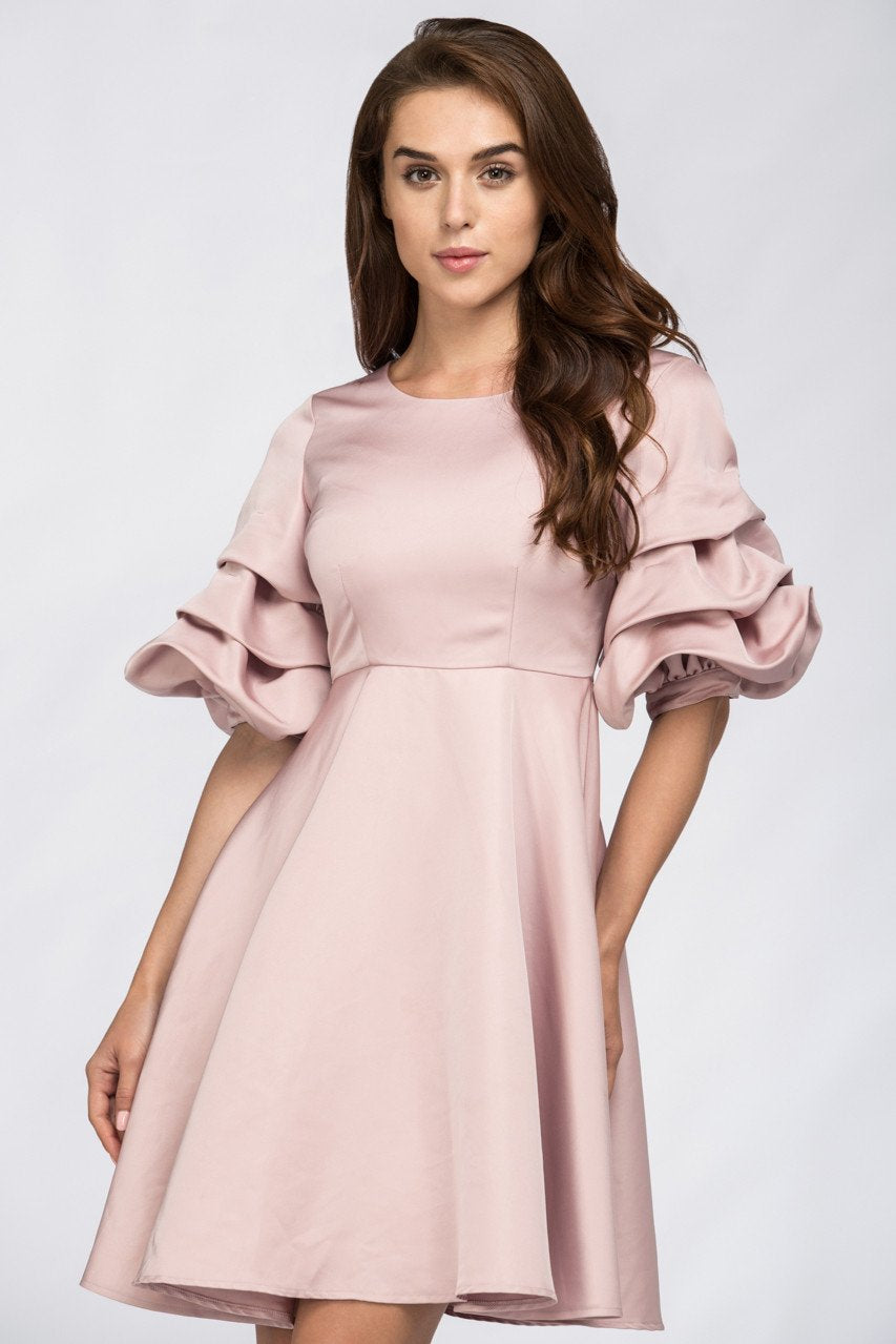 Rose Satin Puff Sleeve Mini Dress