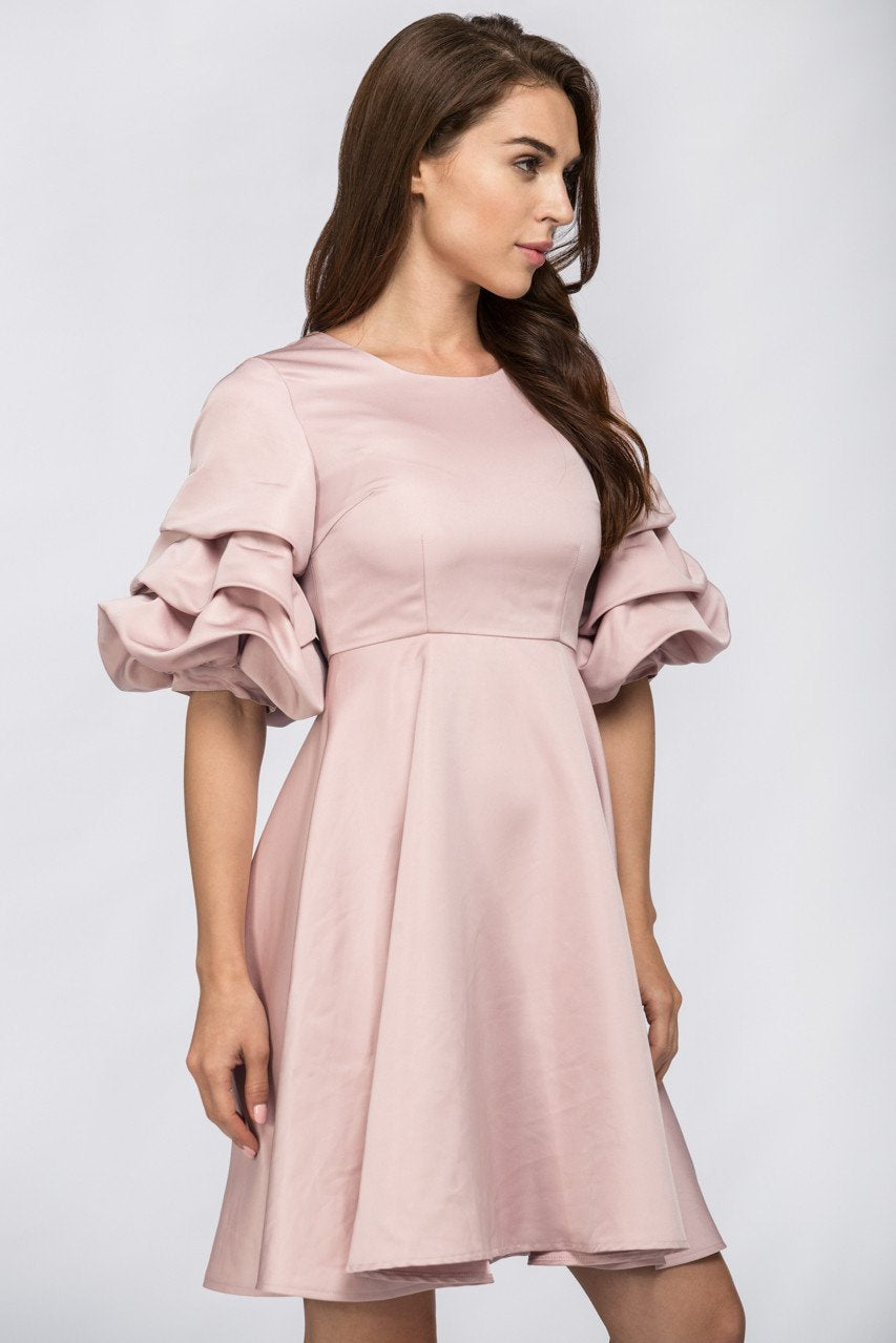 Rose Satin Puff Sleeve Mini Dress