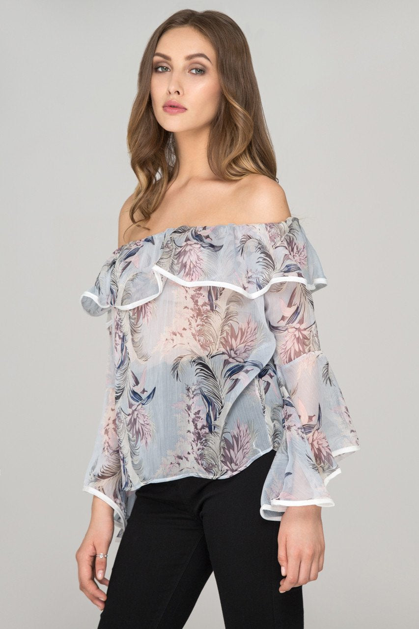 Sheer Floral off the shoulder Top
