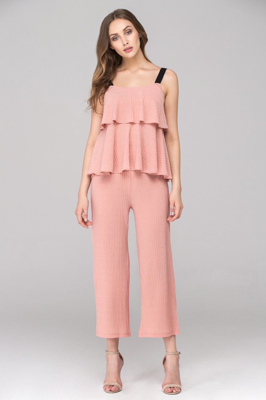 Soft Peach Black Strap Bandeau Co-ord