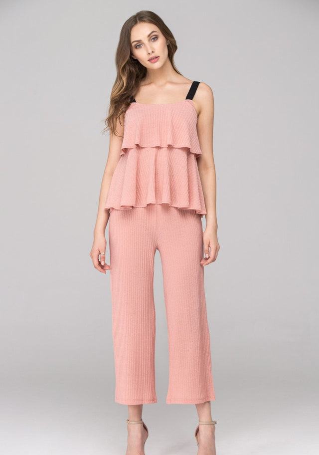 Soft Peach Black Strap Bandeau Co-ord