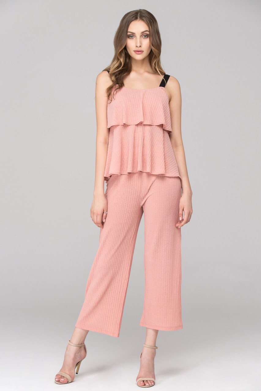 Soft Peach Black Strap Bandeau Co-ord