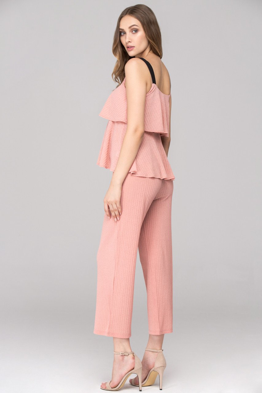 Soft Peach Black Strap Bandeau Co-ord