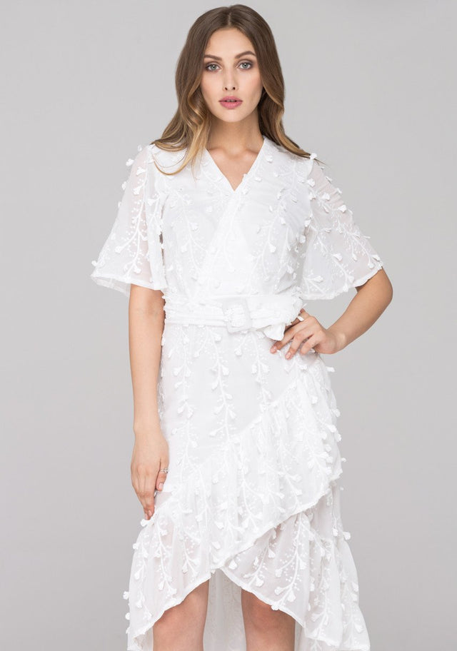 White Clover Lace Trumpet Midi Dress