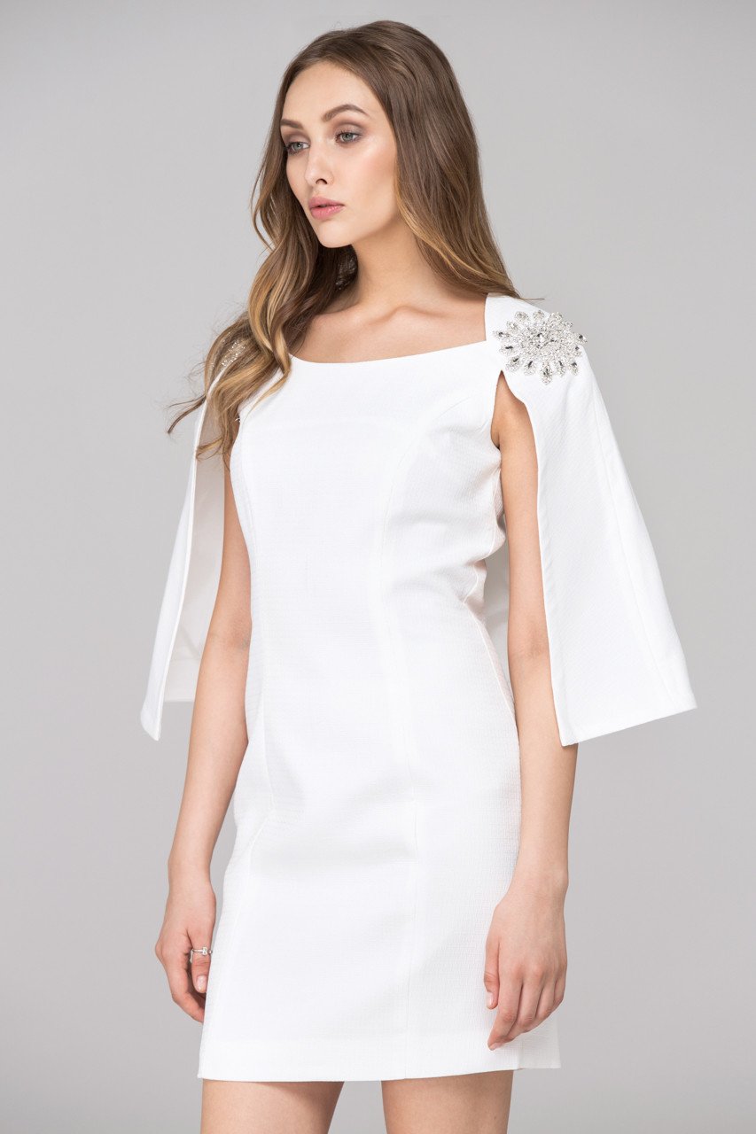 White Jeweled Queen Cape Midi Dress