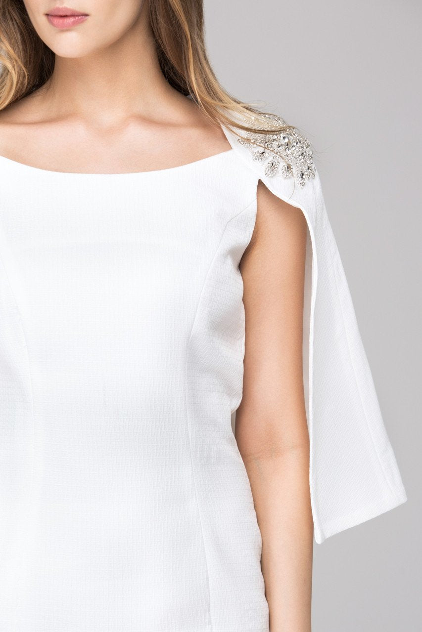 White Jeweled Queen Cape Midi Dress